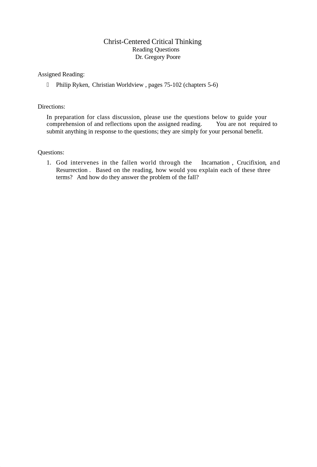 Reading Qs - Ryken, Christian Worldview, chs 5-6.docx_dzt70nc530d_page1