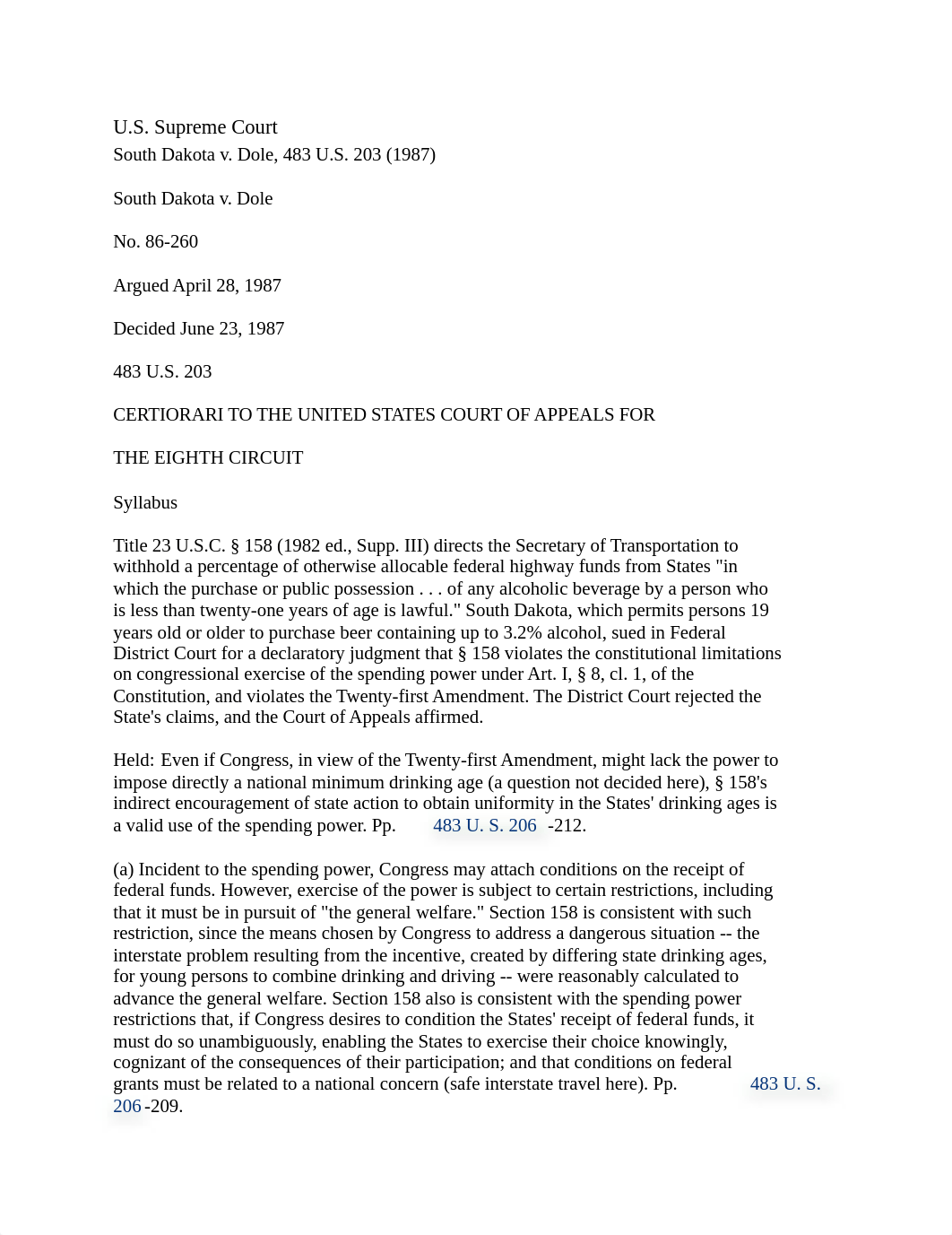 South Dakota v. Dole, 483 U.S. 203 (1987).docx_dztsfgfdsih_page1