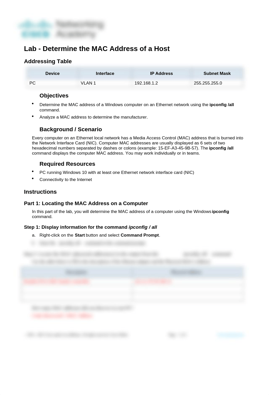 5.4.5 Lab - Determine the MAC Address of a Host.docx_dzva7z3o2wd_page1