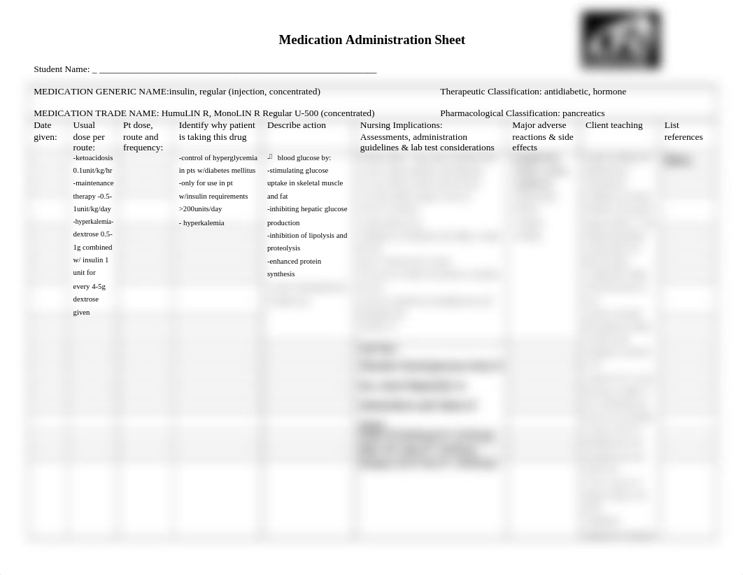 Medication Administration Sheet, insulin, regular. injeciton, concentrated.doc_dzw7d73tyis_page1