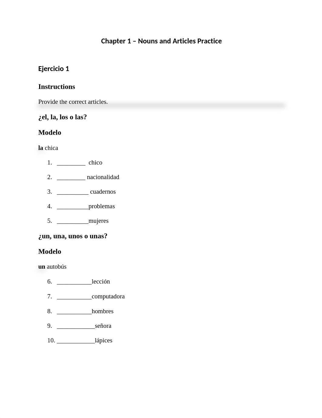 Spanish 101 - Chapter 1 - Nouns and Articles Practice.docx_dzwbva3f9g2_page1