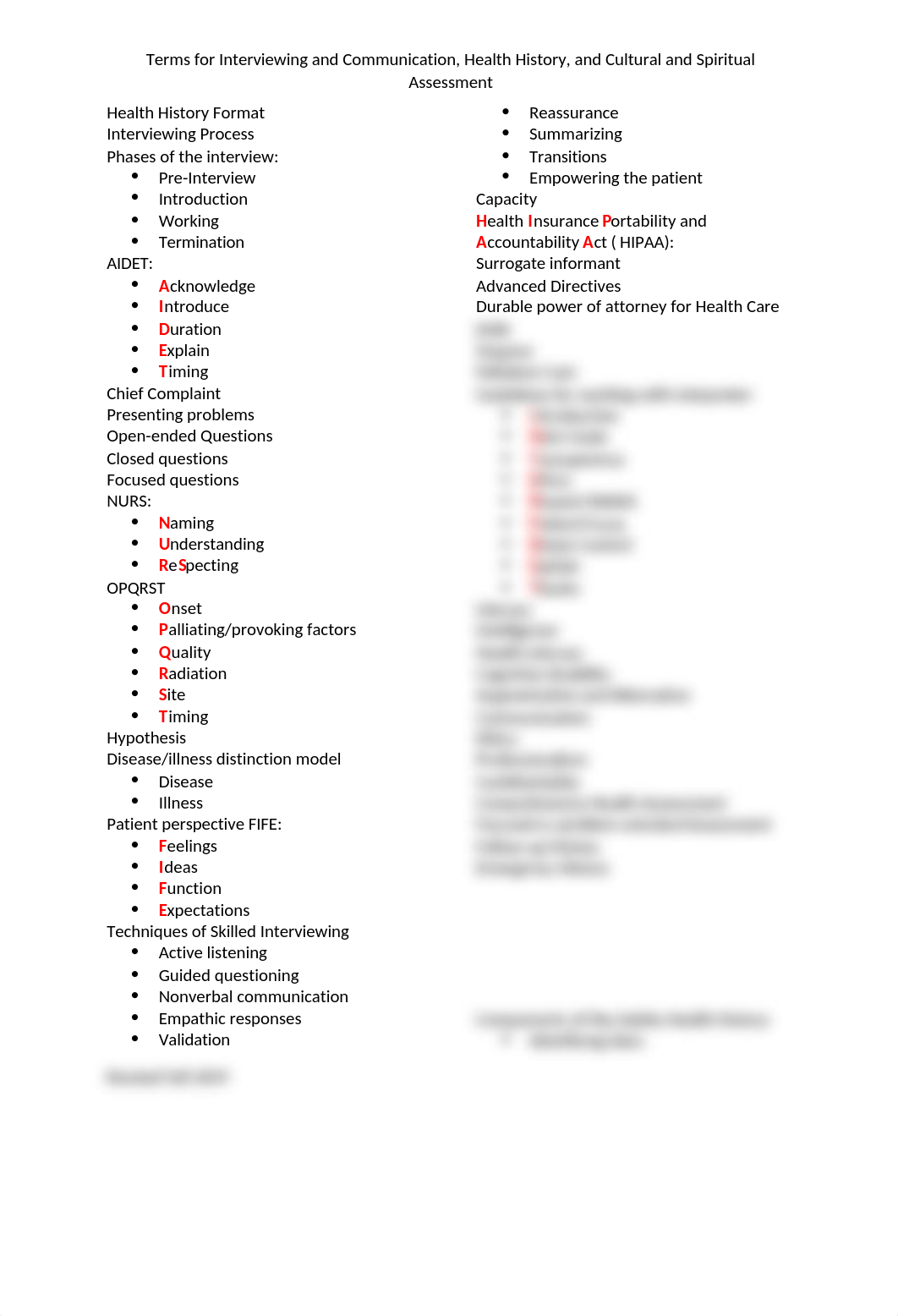 TERM LIST Interviewing and Communication, Health History, Cultural and Spiritual Assessment.docx_dzwhudr97z4_page1