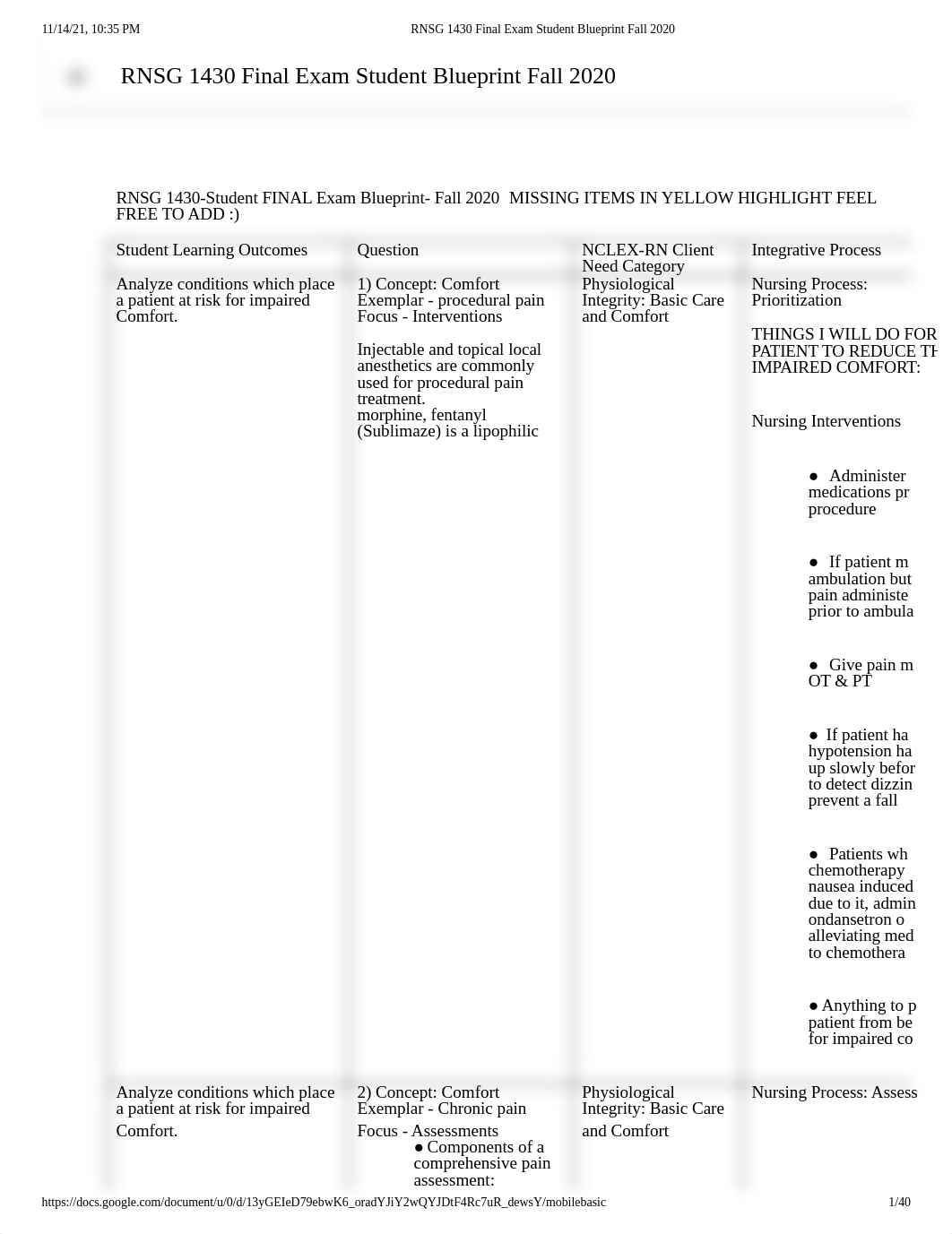 RNSG 1430 Final Exam Student Blueprint Fall 2020.pdf_dzx7eow3q1e_page1