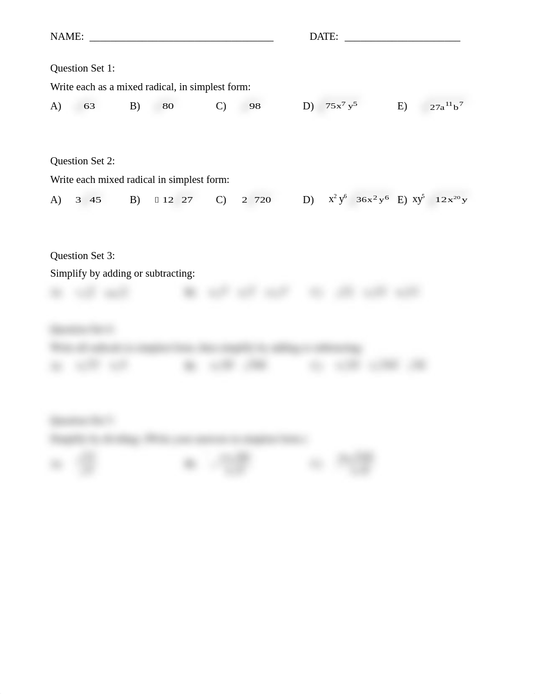 Mixed Review with Radicals1 lab square roots.doc_dzxxqnwae30_page1