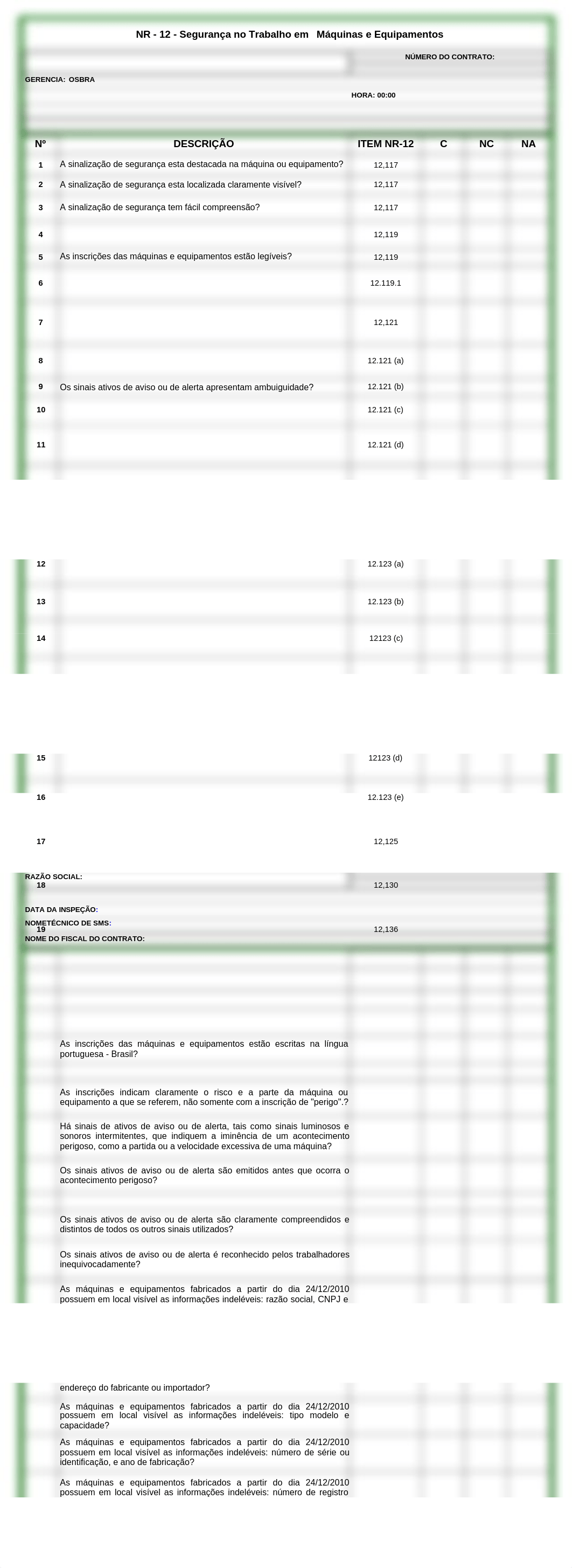 CHECK LIST NR - 12 - Segurança no Trabalho em   Máquinas e Equipamentos.xls_dzxzfckl31k_page1
