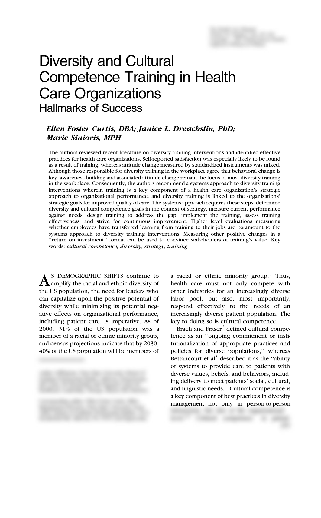 Diversity and Cultural Competence Training in Health Care Organizations-Hallmarks of Success.pdf_dzzfrqb8h7h_page1