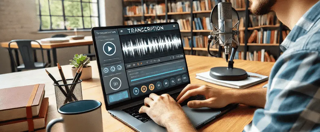 person using laptop for transcription
