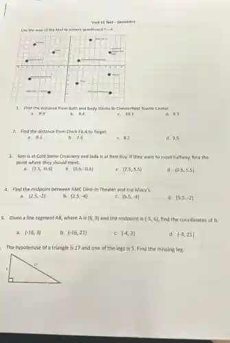 unit 11 test - geometry use the map of the mall to answer questions # 1 ...