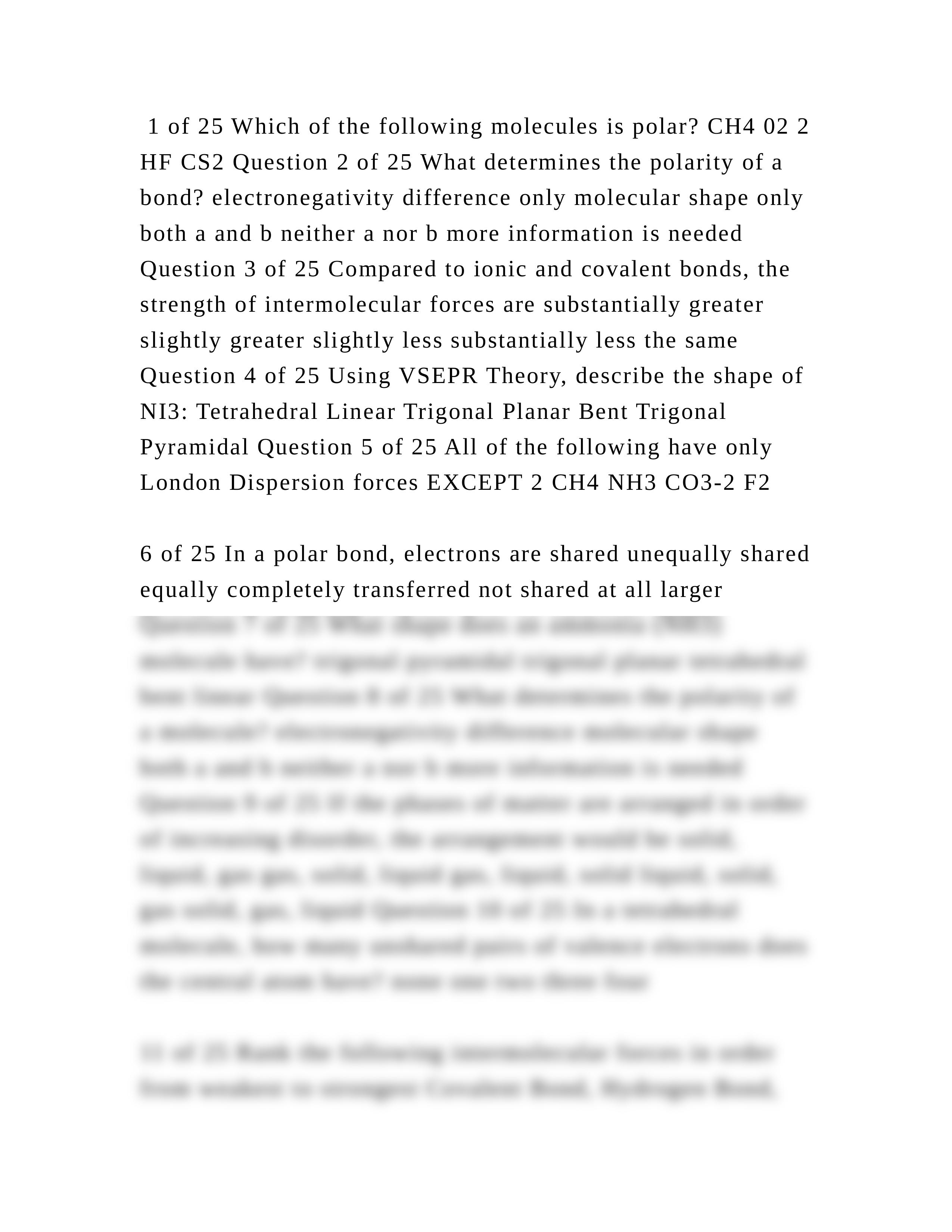 1 of 25 Which of the following molecules is polar CH4 02 2 HF CS2 Qu.docx_d773lpaqex8_page2