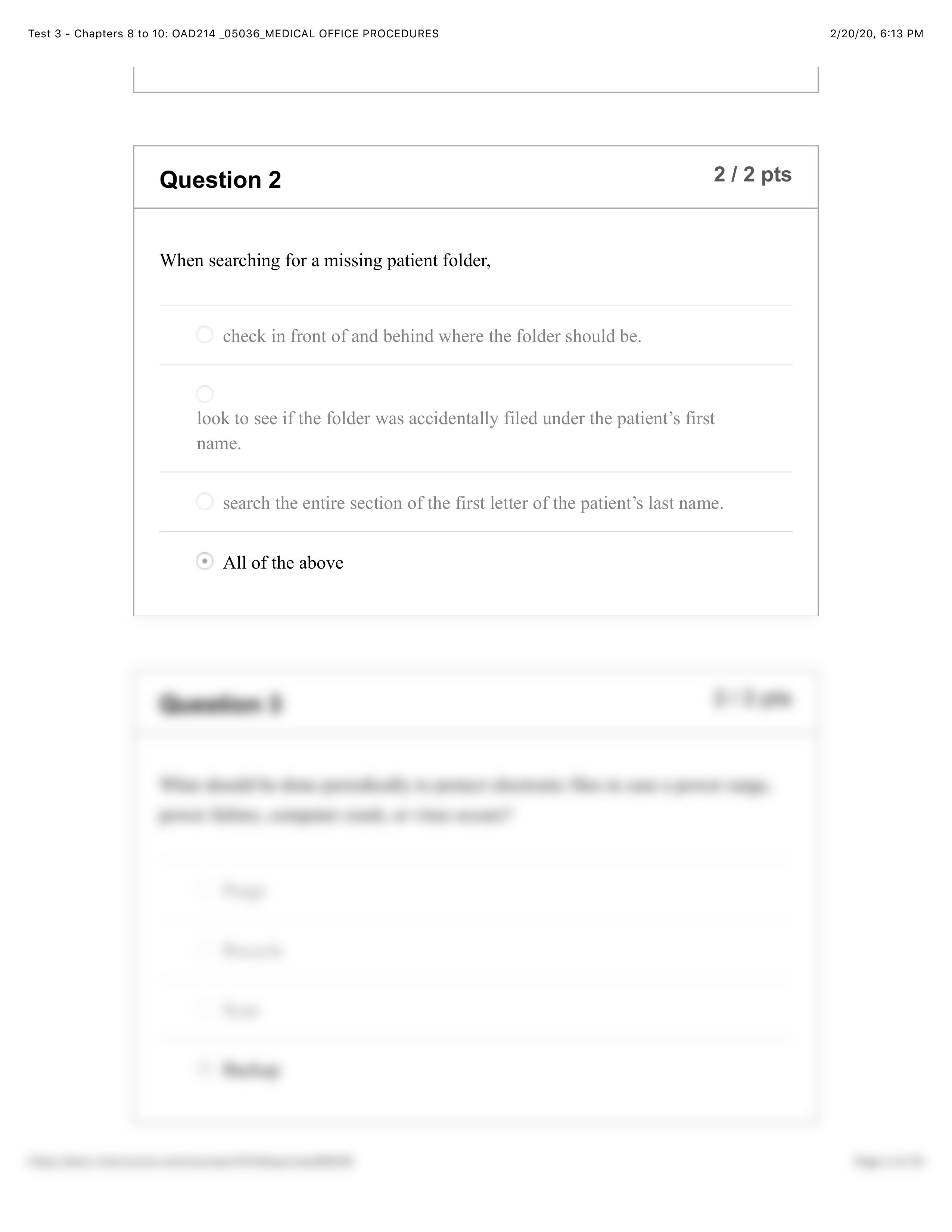 Test 3 - Chapters 8 to 10: OAD214 _05036_MEDICAL OFFICE PROCEDURES.pdf_d94csngudap_page2