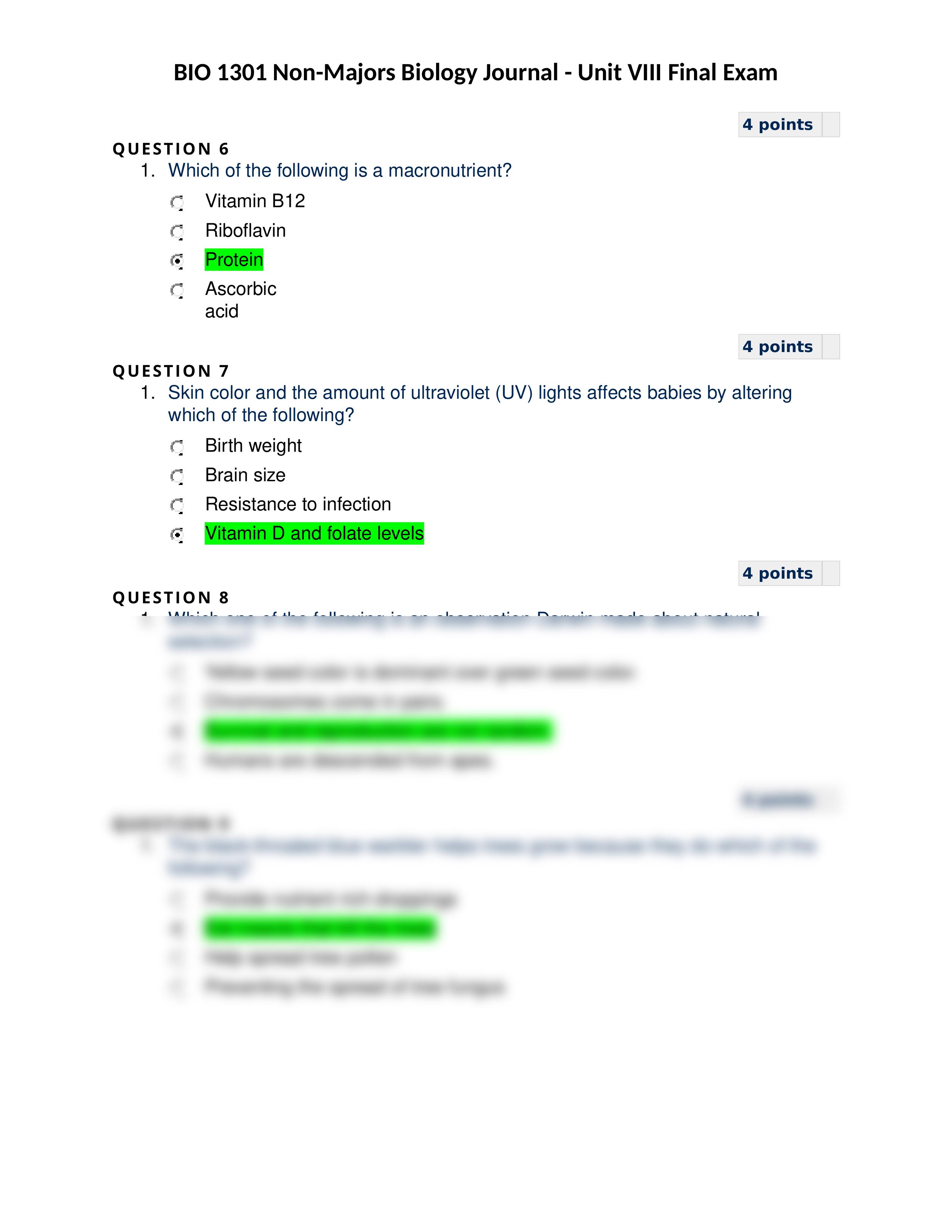 BIO 1301 Non-Majors Biology Journal - Unit VIII Final Exam.docx_dgtqcdkivfb_page2