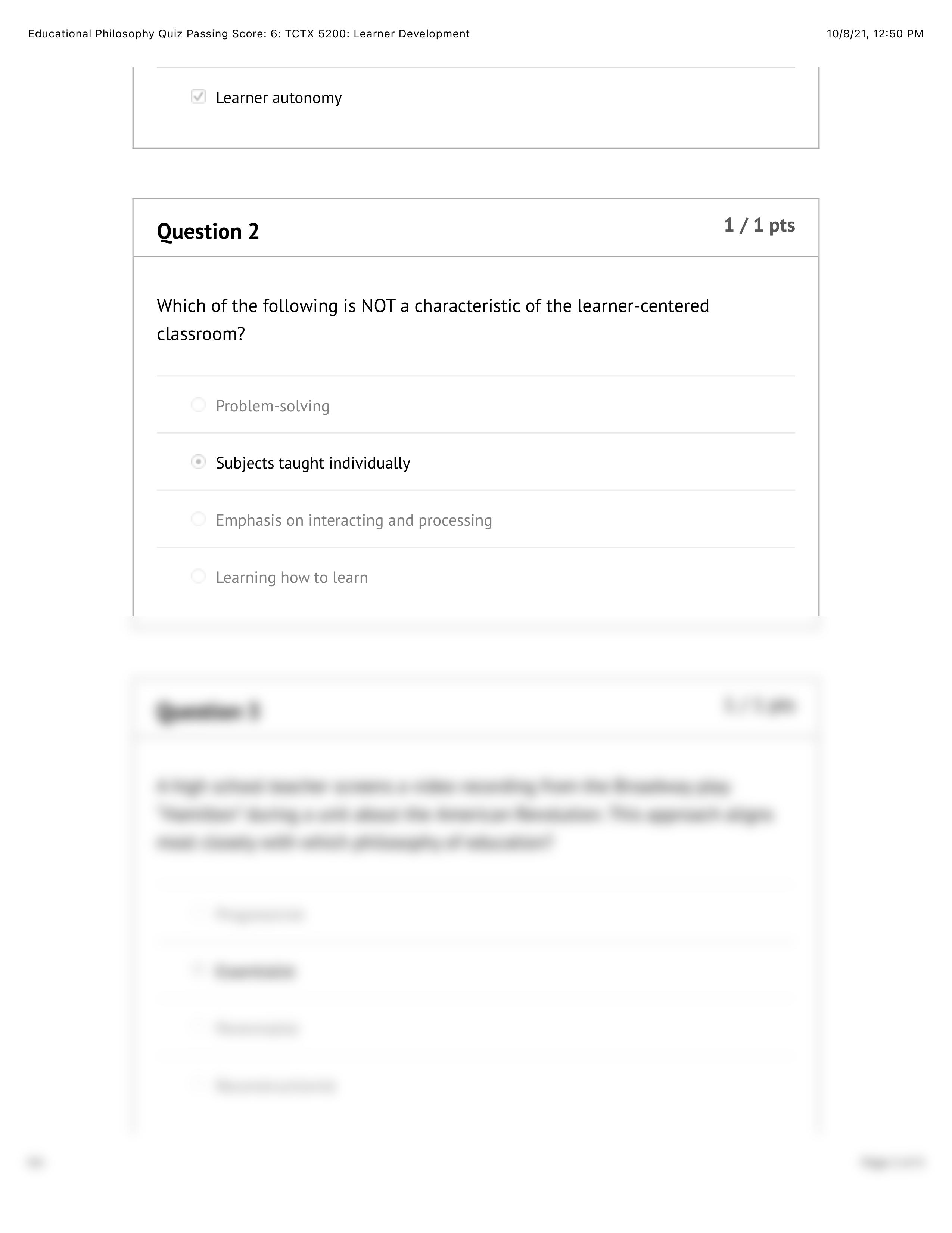 Educational Philosophy Quiz Passing Score: 6: TCTX 5200: Learner Development.pdf_dm11io9q3bq_page2