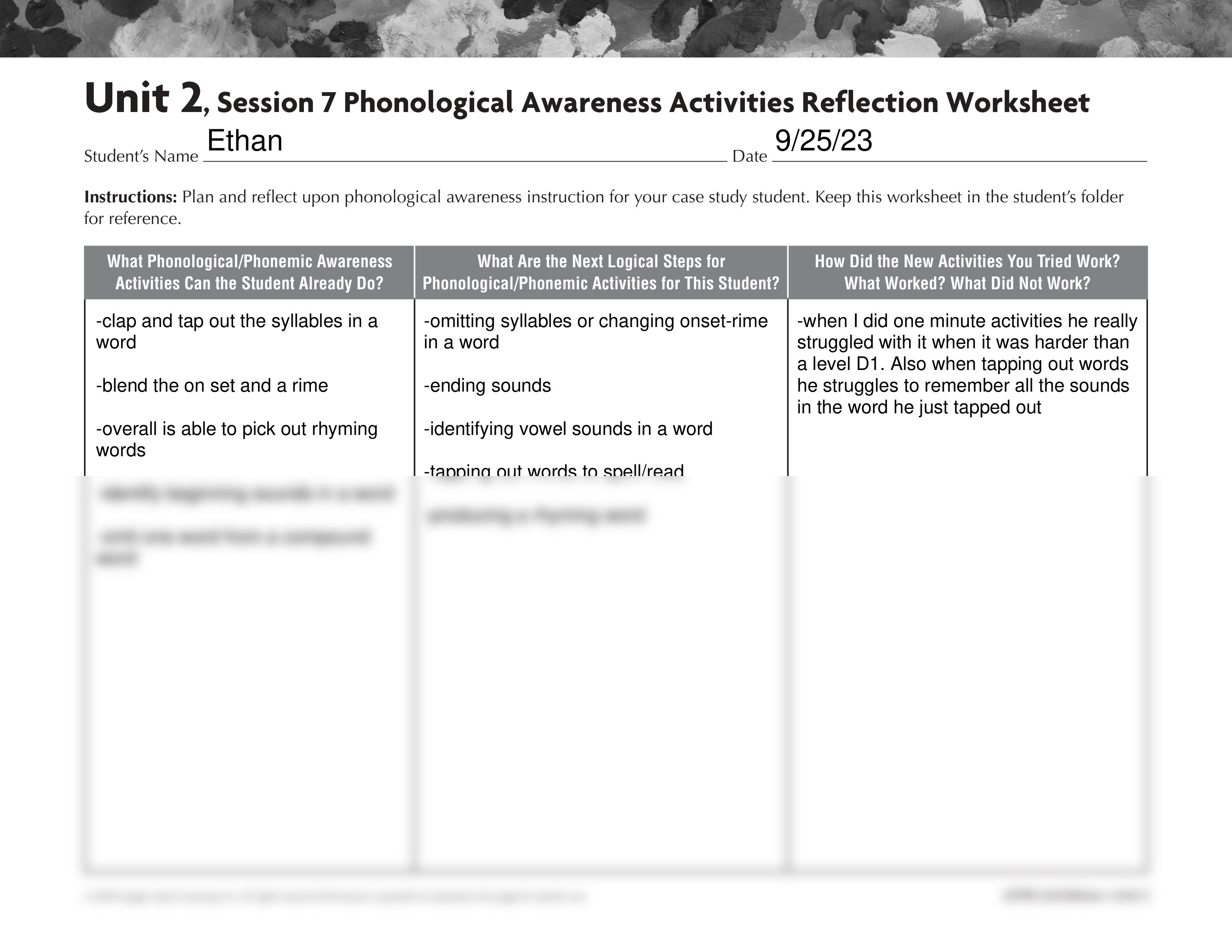 Unit 2 Session 7 Phonological Awareness Activities Reflection Worksheet Student 2.pdf_dnwe9ofyzf6_page1