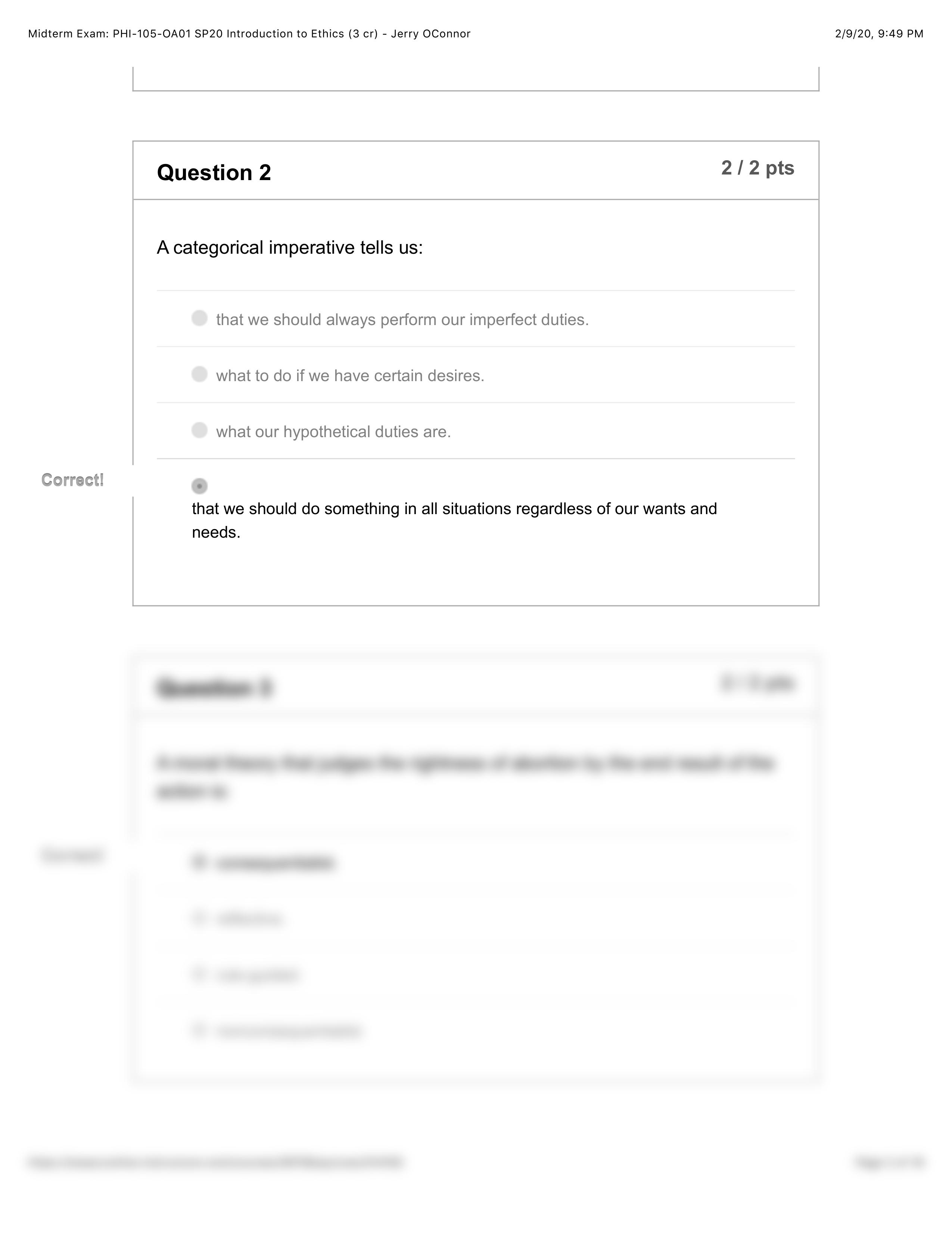 Midterm Exam: PHI-105-OA01 SP20 Introduction to Ethics (3 cr) - Jerry OConnor.pdf_dz6y7uiwlju_page2
