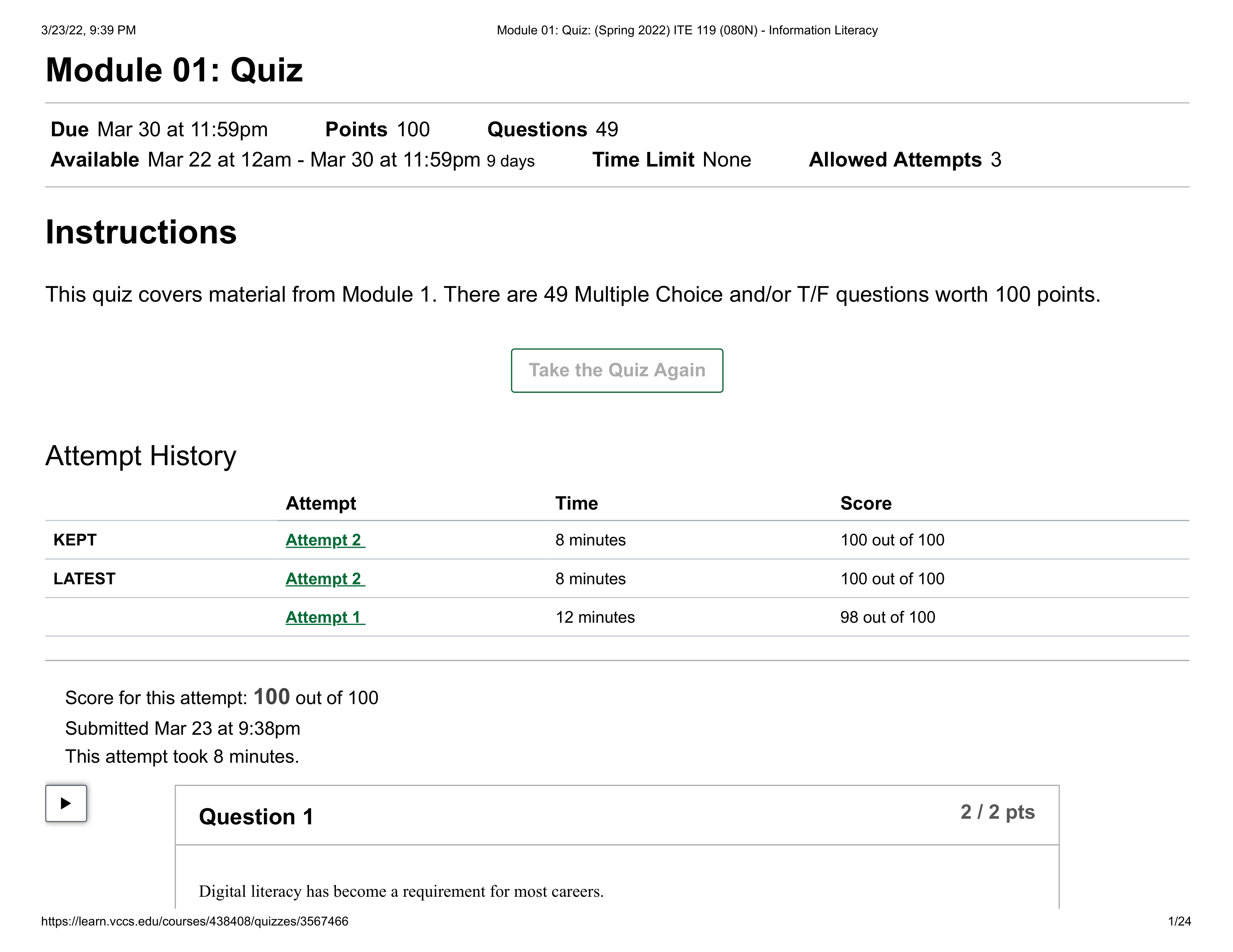 Module 01_ Quiz_ (Spring 2022) ITE 119 (080N) - Information Literacy.pdf_d1fwzhu13as_page1