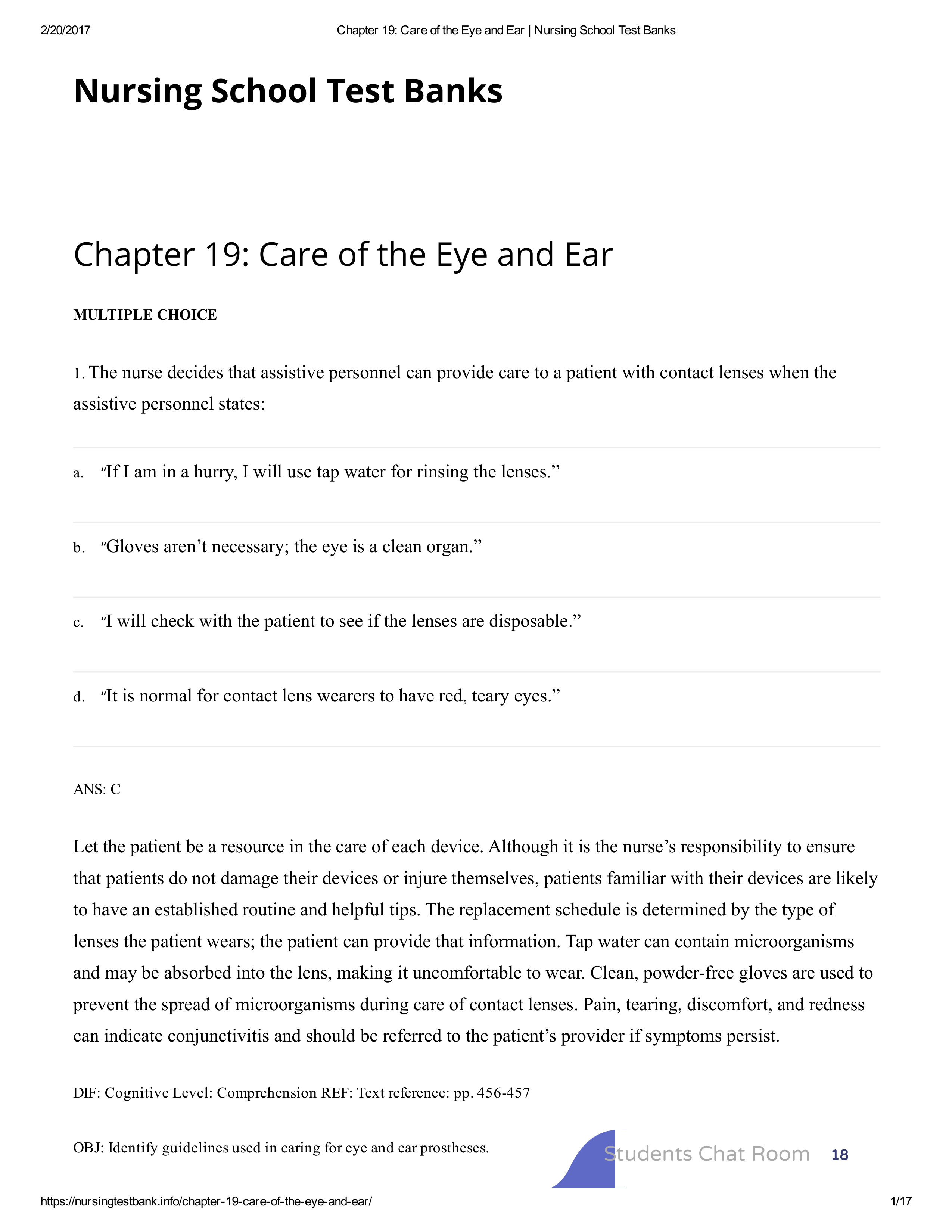 Chapter 19_ Care of the Eye and Ear _ Nursing School Test Banks_d438pozokpe_page1