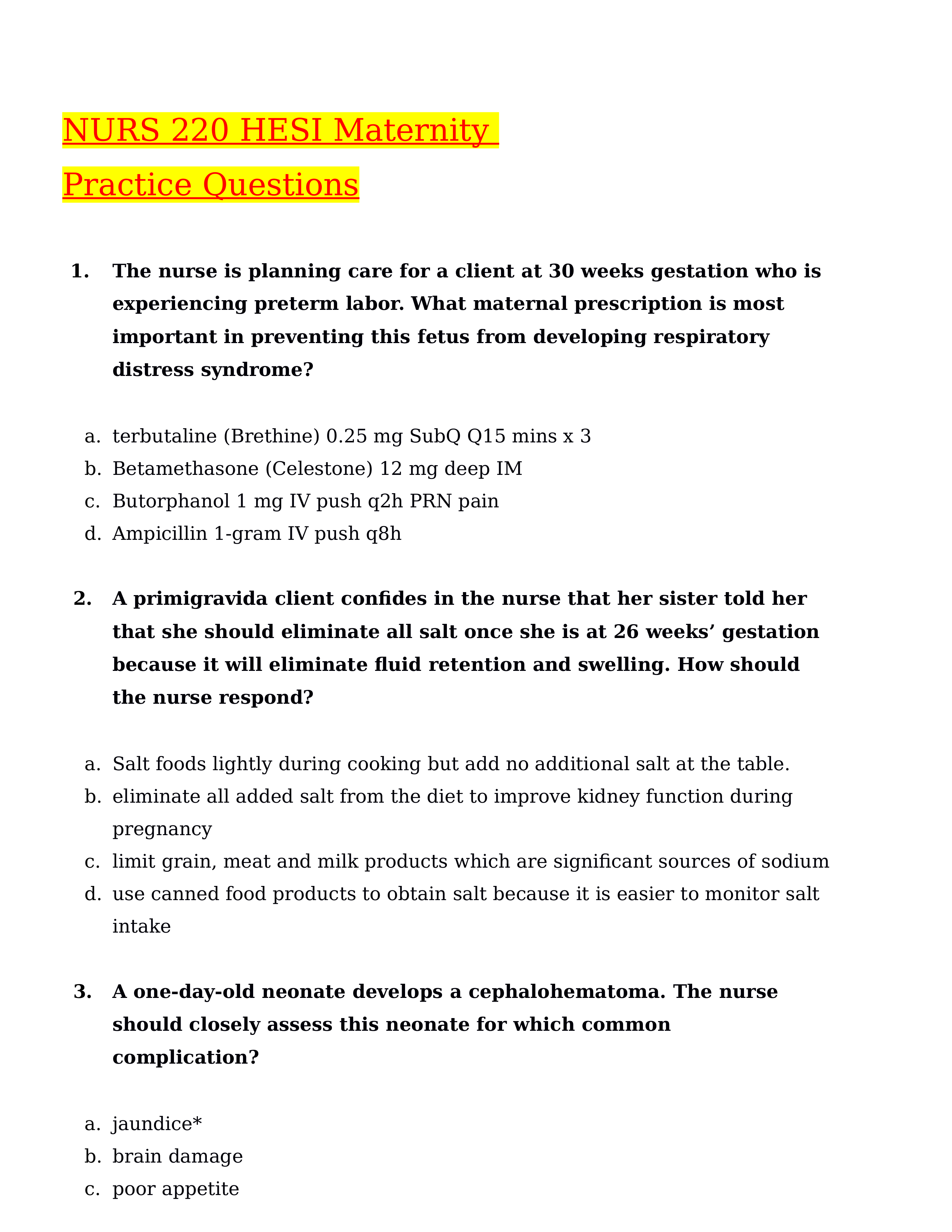 NURS 220 HESI Maternity Practice Questions.docx_d44oslhqnpu_page1