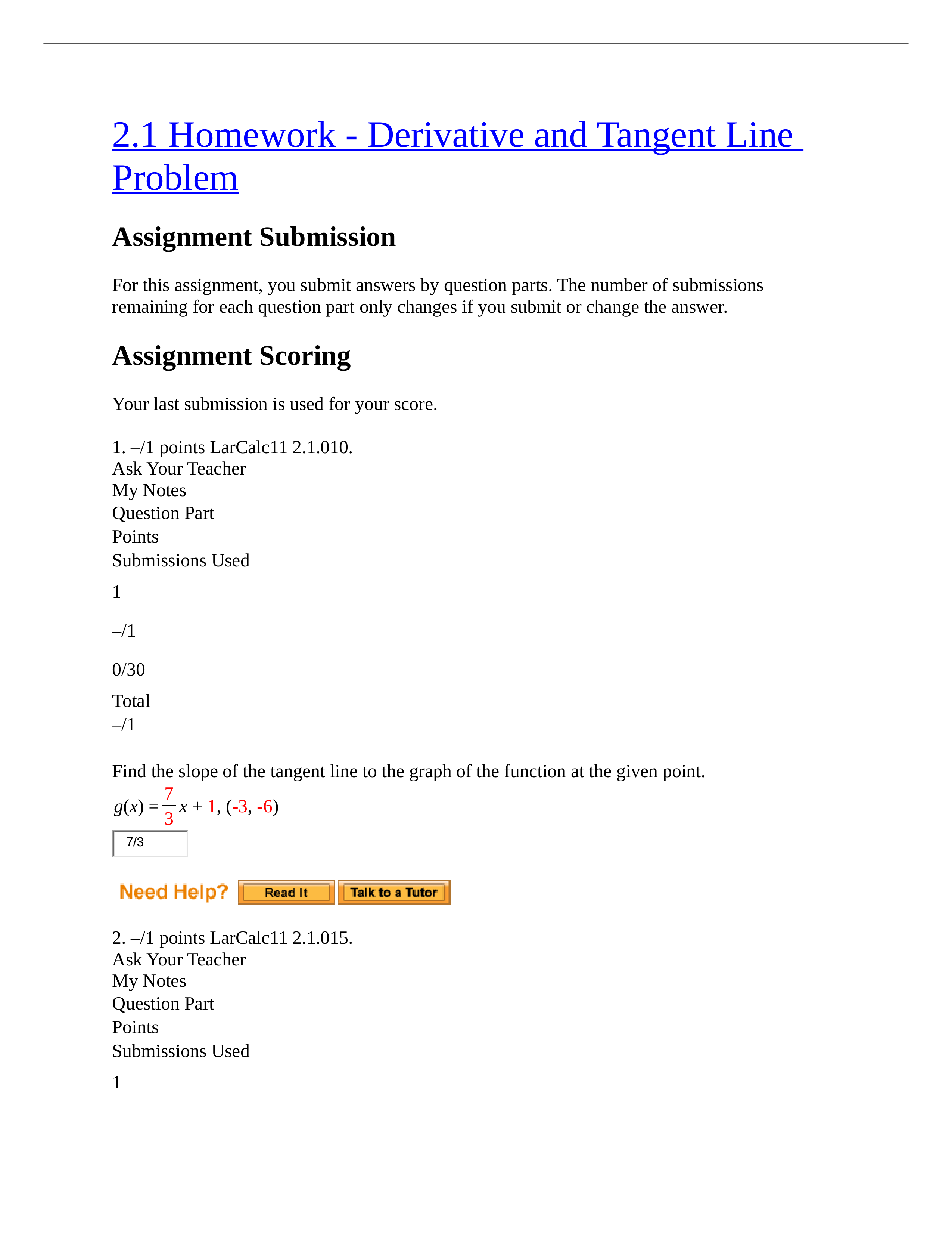 2.1 Homework - Derivative and Tangent Line Problem.docx_d4diaxobt8f_page1