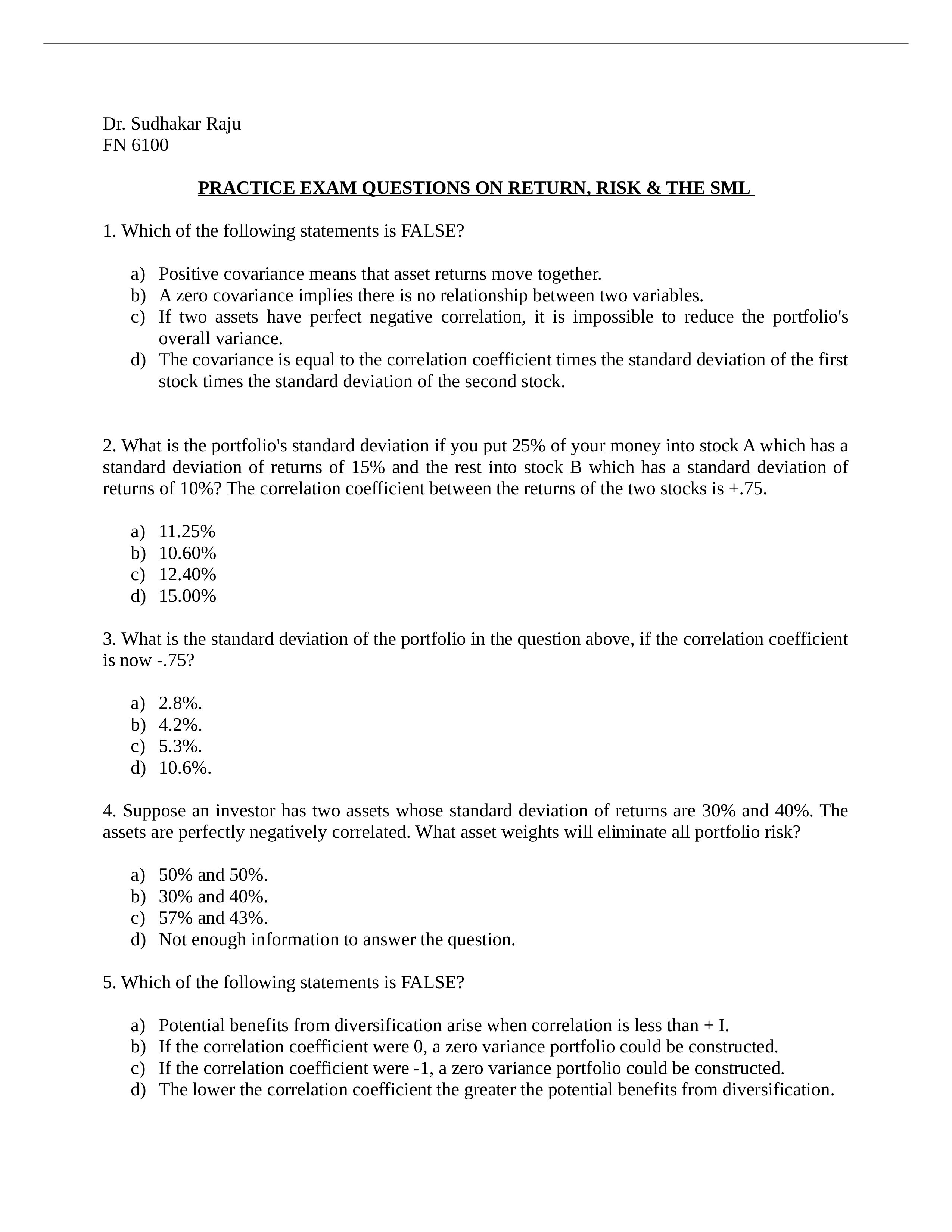 PRACTICE EXAM QUESTIONS ON RETURN, RISK AND SML_d4m45ppe7l0_page1