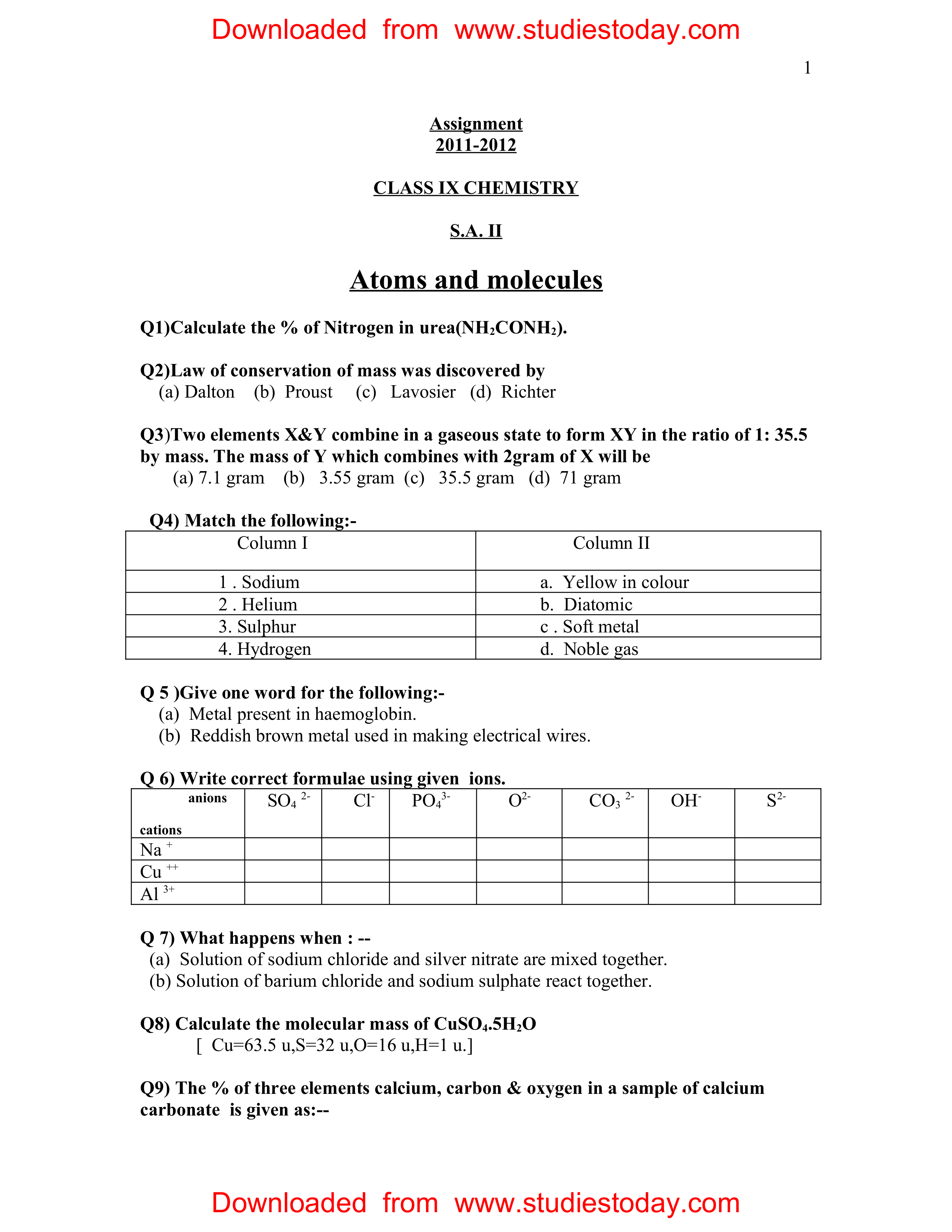 CBSE Class 9 Chemistry Atoms And Molecules Worksheet Set B.pdf_d4mvzic5jx7_page1