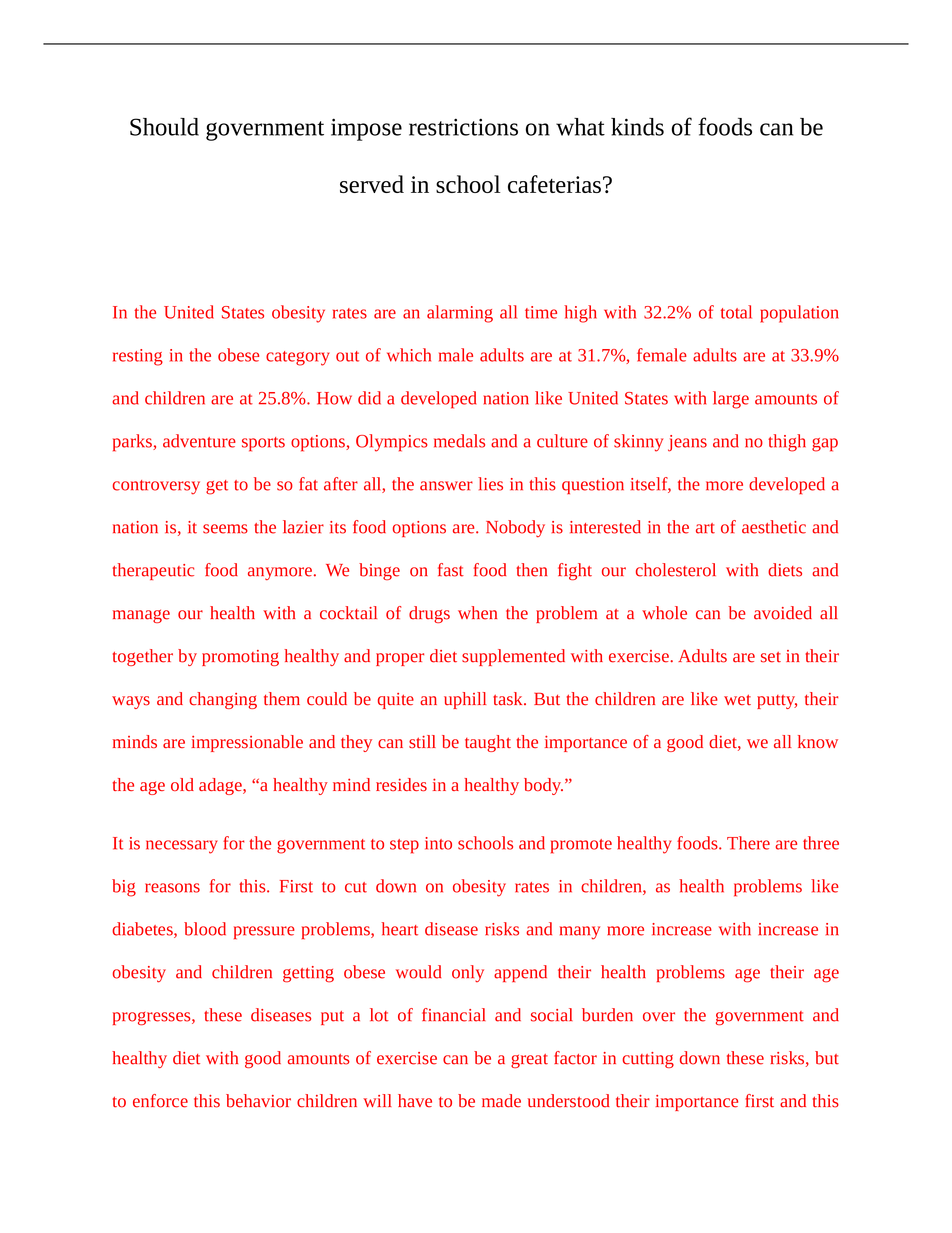 Should government impose restrictions on what kinds of foods can be served in school cafeterias.docx_d4oczv31nuv_page1