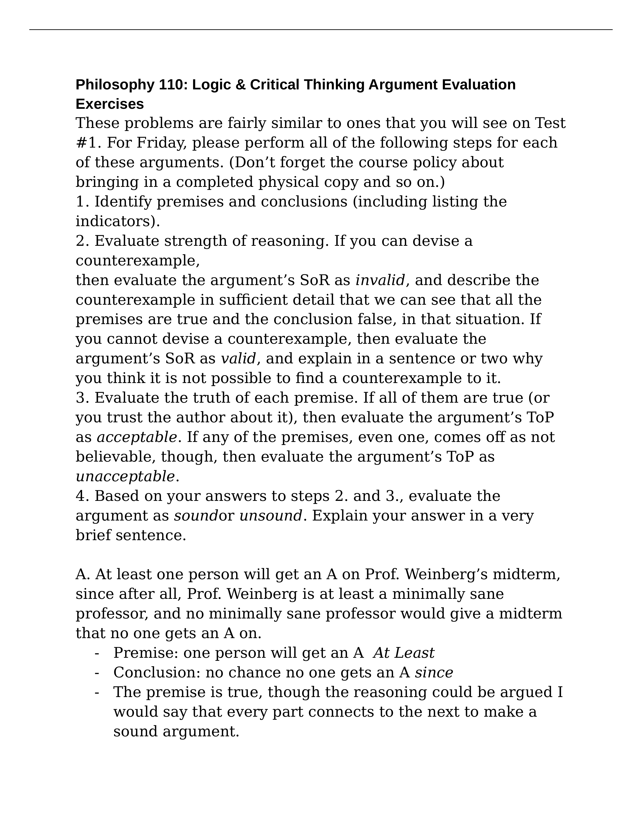 Philosophy 110: Logic & Critical Thinking Argument Evaluation Exercises_d51oiayvdsf_page1