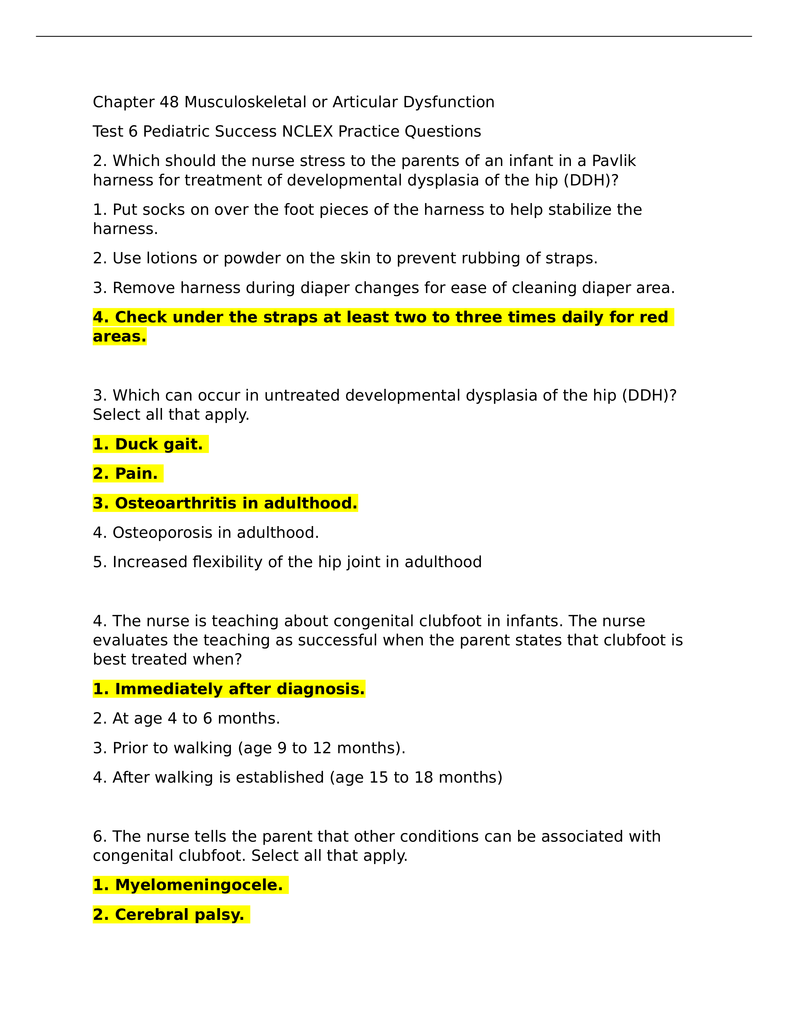 Test 6 Chapter 48 Musculoskeletal or Articular Dysfunction Pediatric Success NCLEX Practice Question_d53b7i3v64j_page1