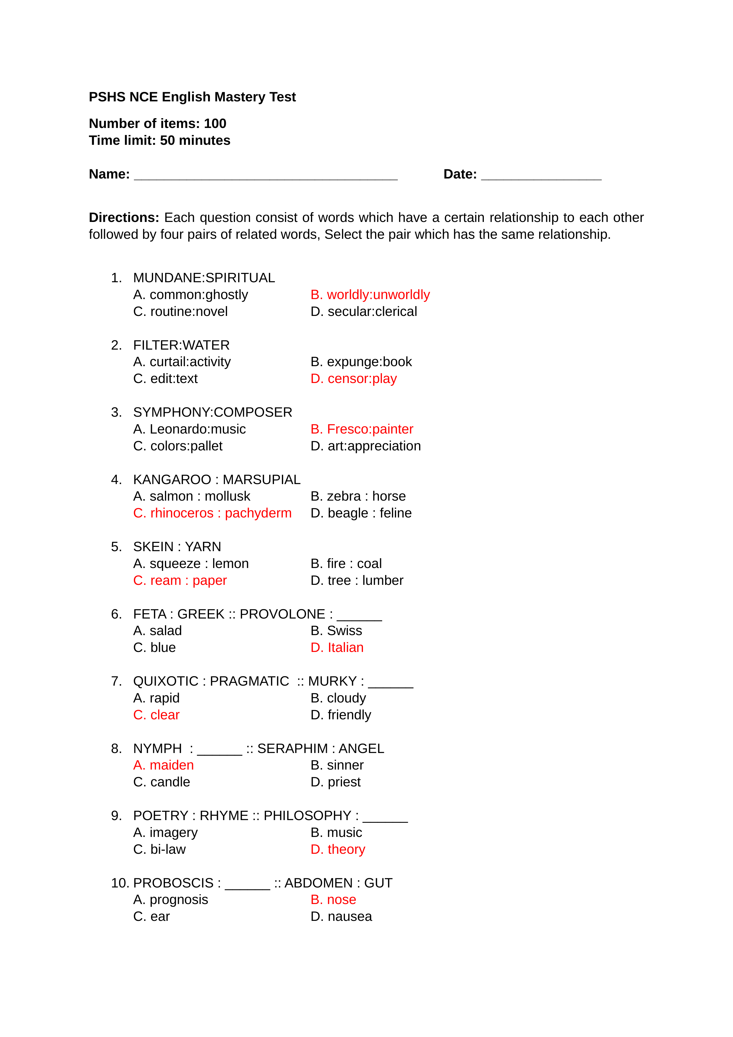 PSHS NCE English Mastery Test II Key.docx_d5fyzobplzw_page1