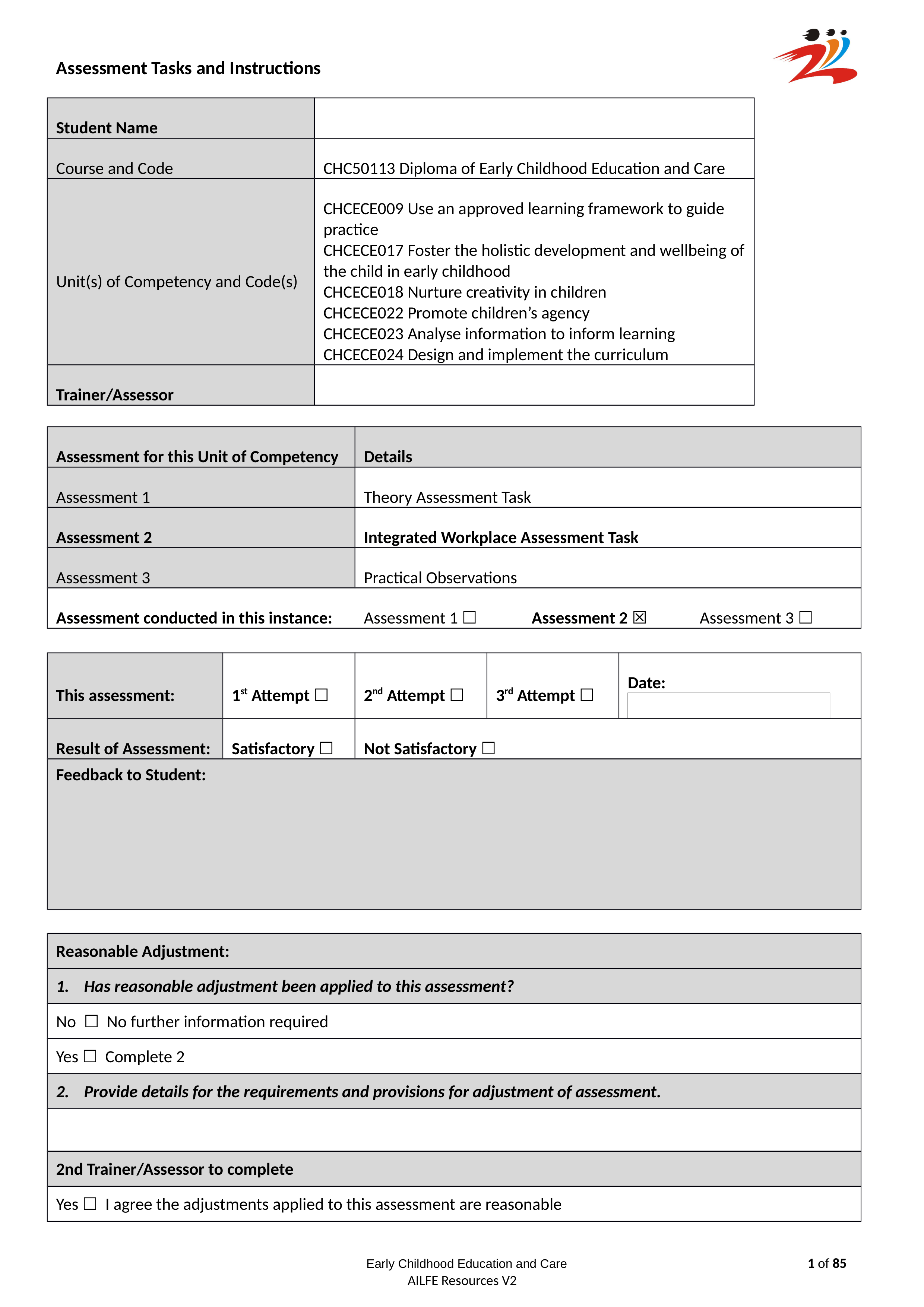 Integrated Workplace Tasks (CHCECE017, CHCECE018, CHCECE022, CHCECE023, CHCECE024, CHCECE009) AZA  P_d5rj3y9x46k_page1