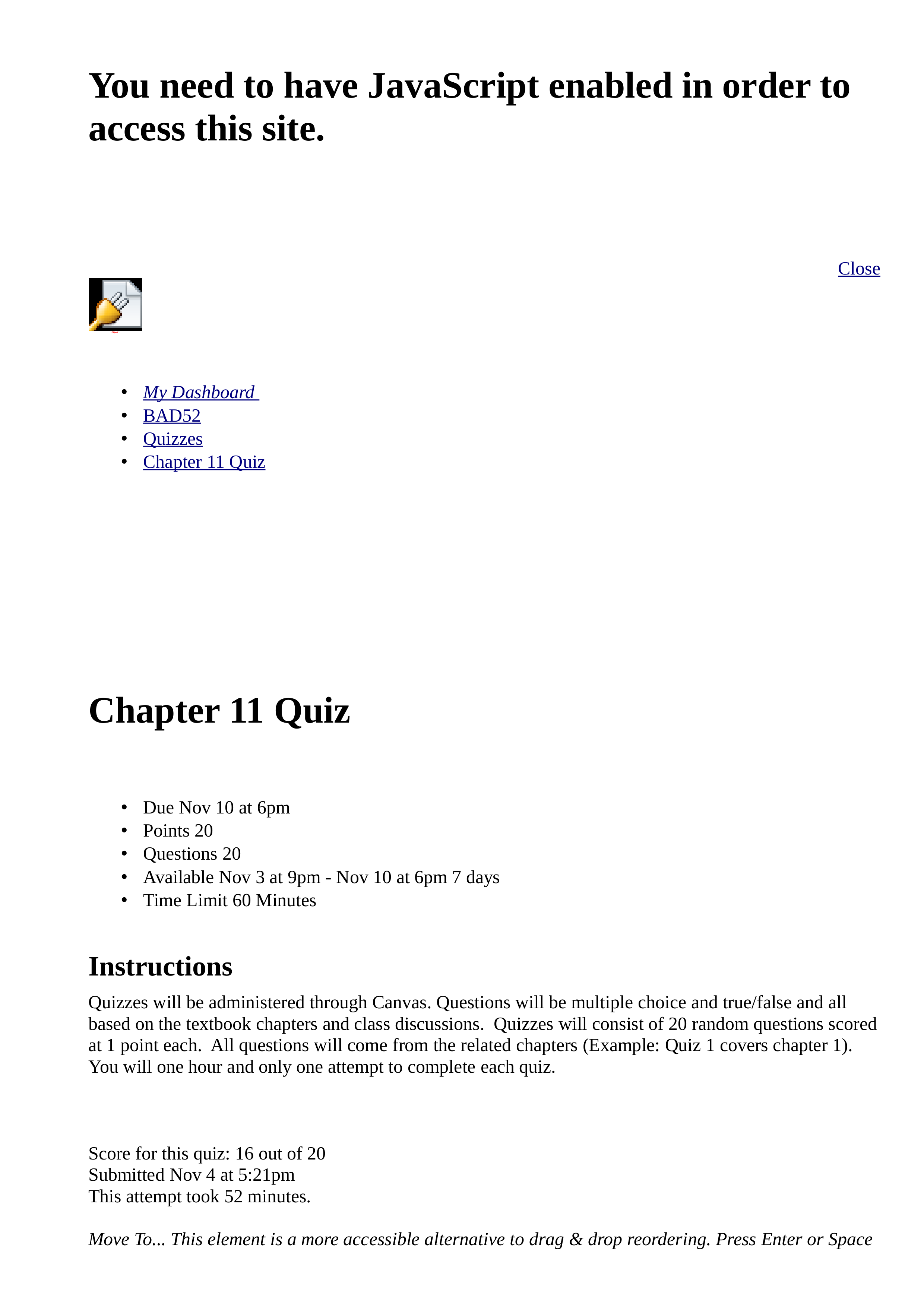 Chapter 11 Quiz: BAD52: Human Relations in Organizations: Section 2293: Olmos B.html_d63s9886sya_page1