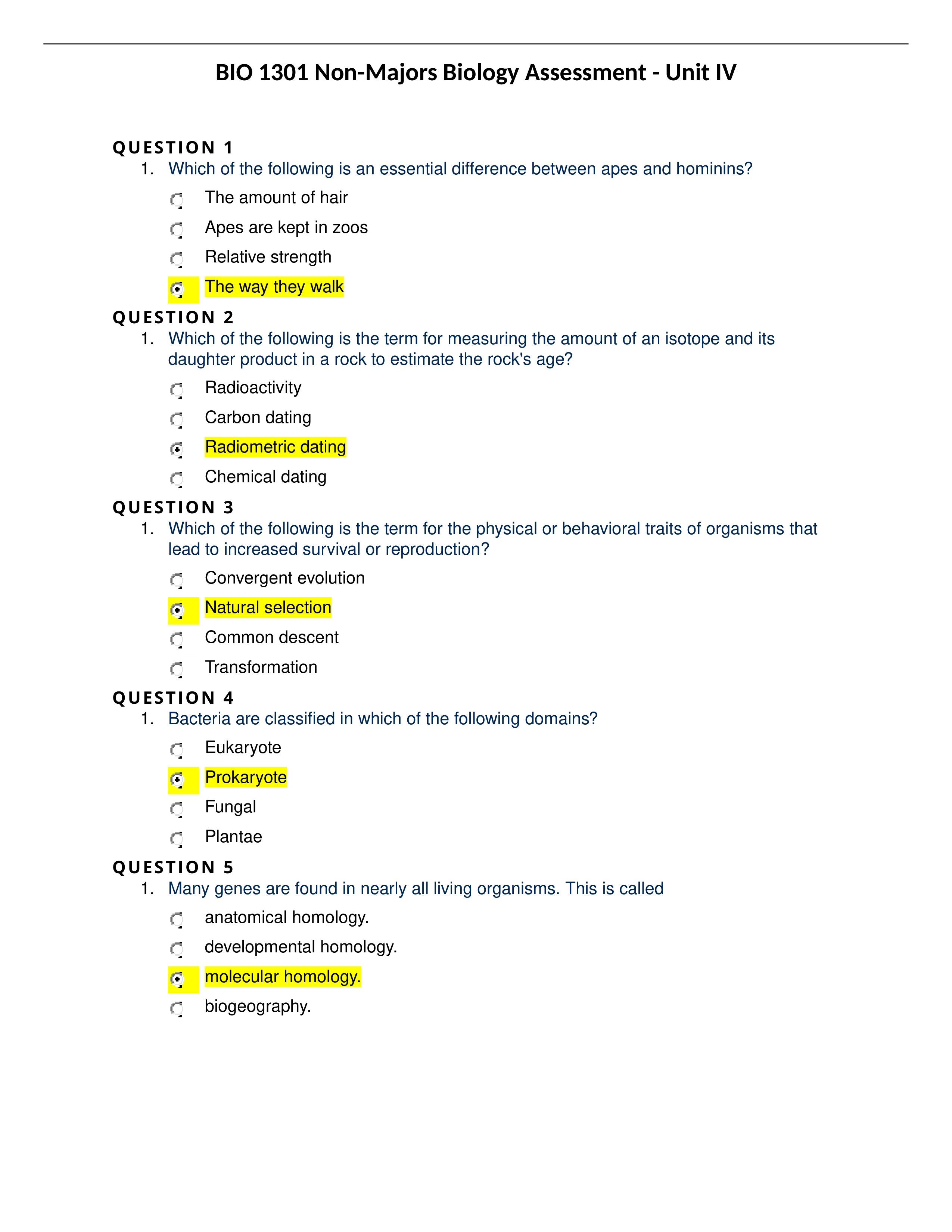 BIO 1301 Non-Majors Biology - Unit IV Assessment.docx_d6b9vzv4rv3_page1