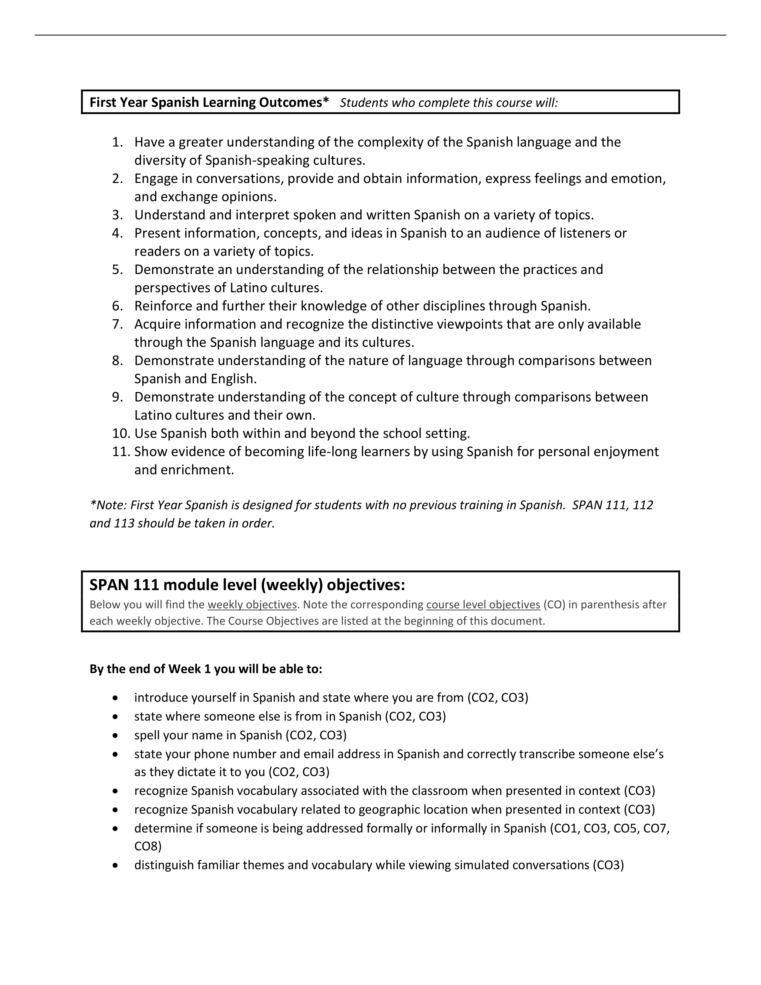 SPAN 111 Learning Objectives.pdf_d6cxj60nt54_page1