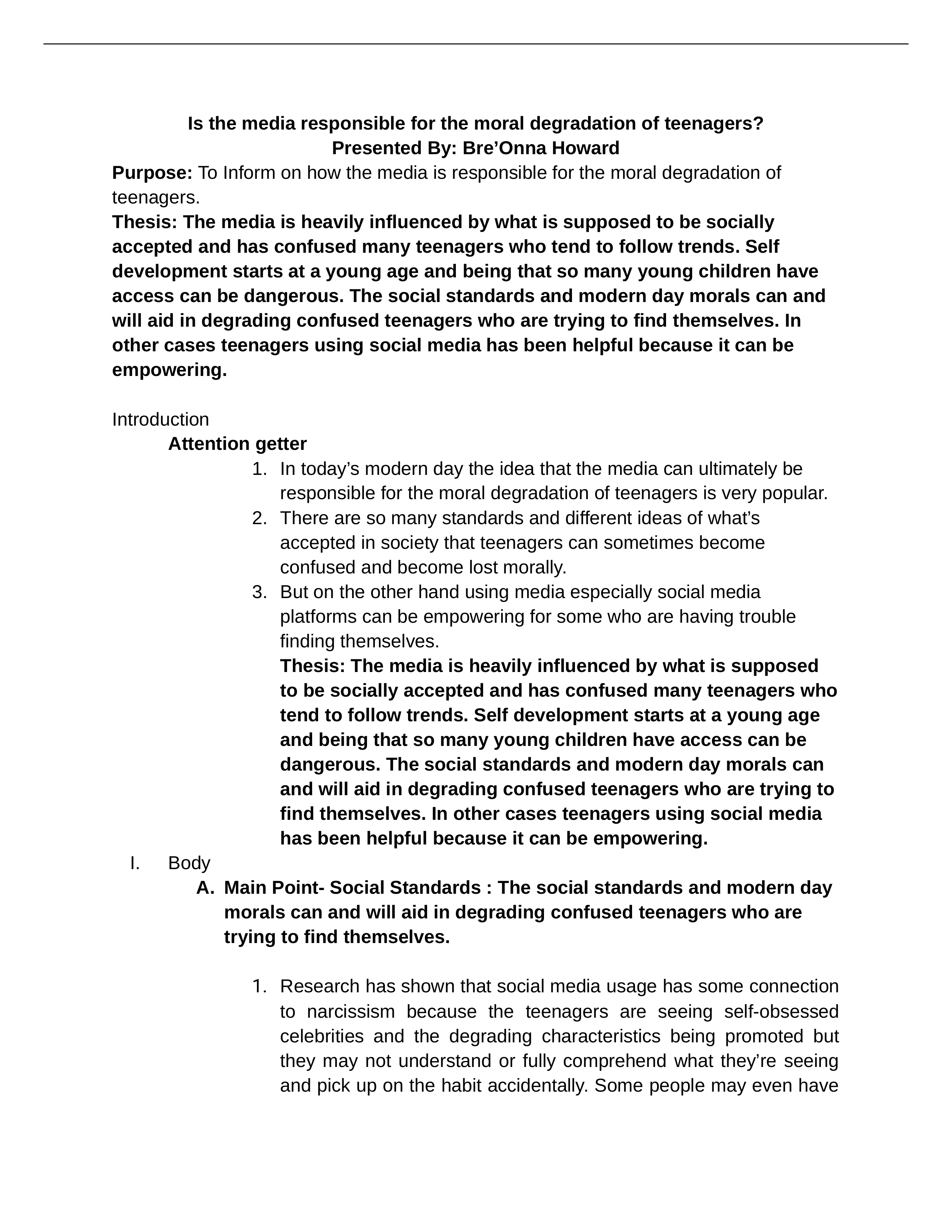 Breonna Howard_ Is the media responsible for the moral degradation of teenagers- Preparation Outline_d6uszur7ecz_page1