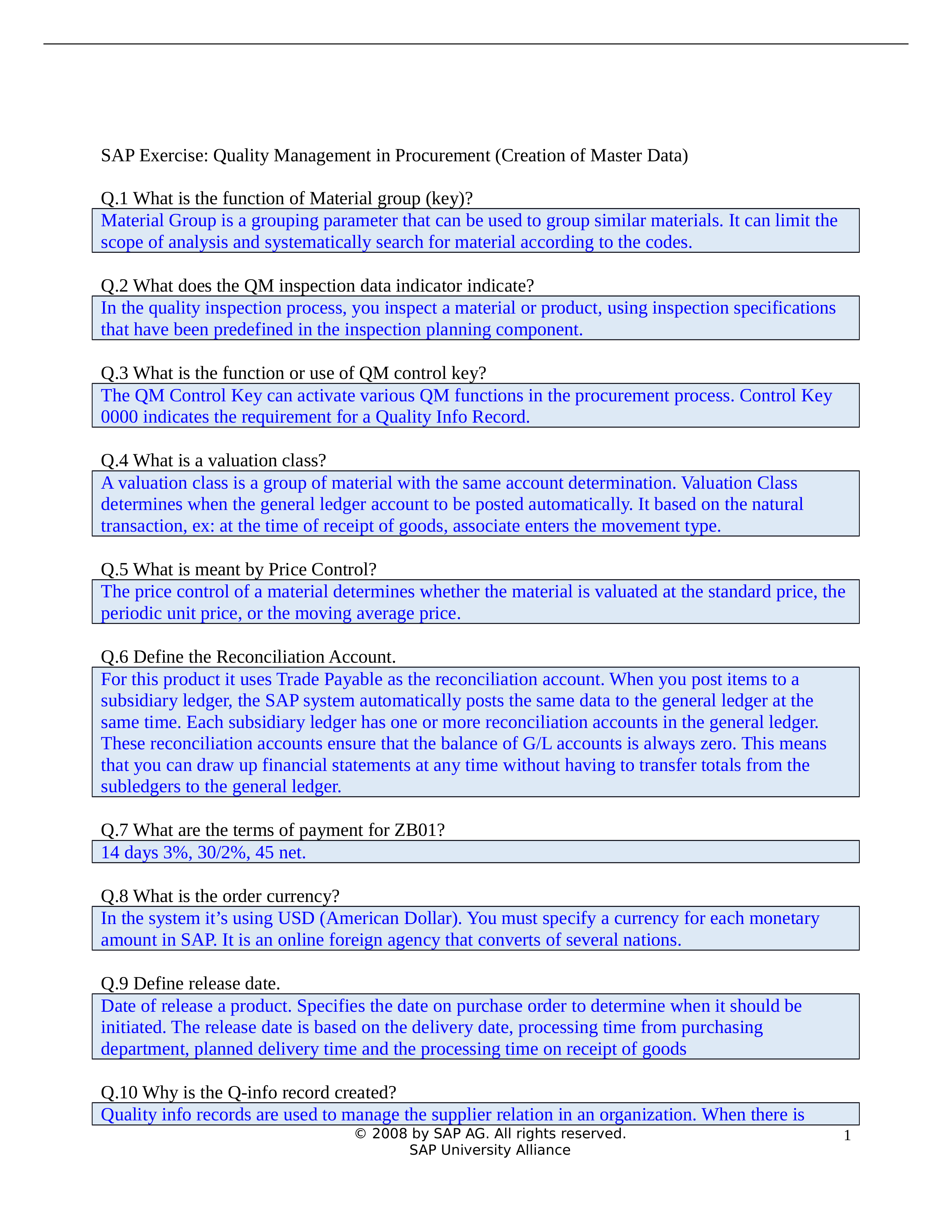 SAP Quality Management answer sheet_d70599emwpn_page1