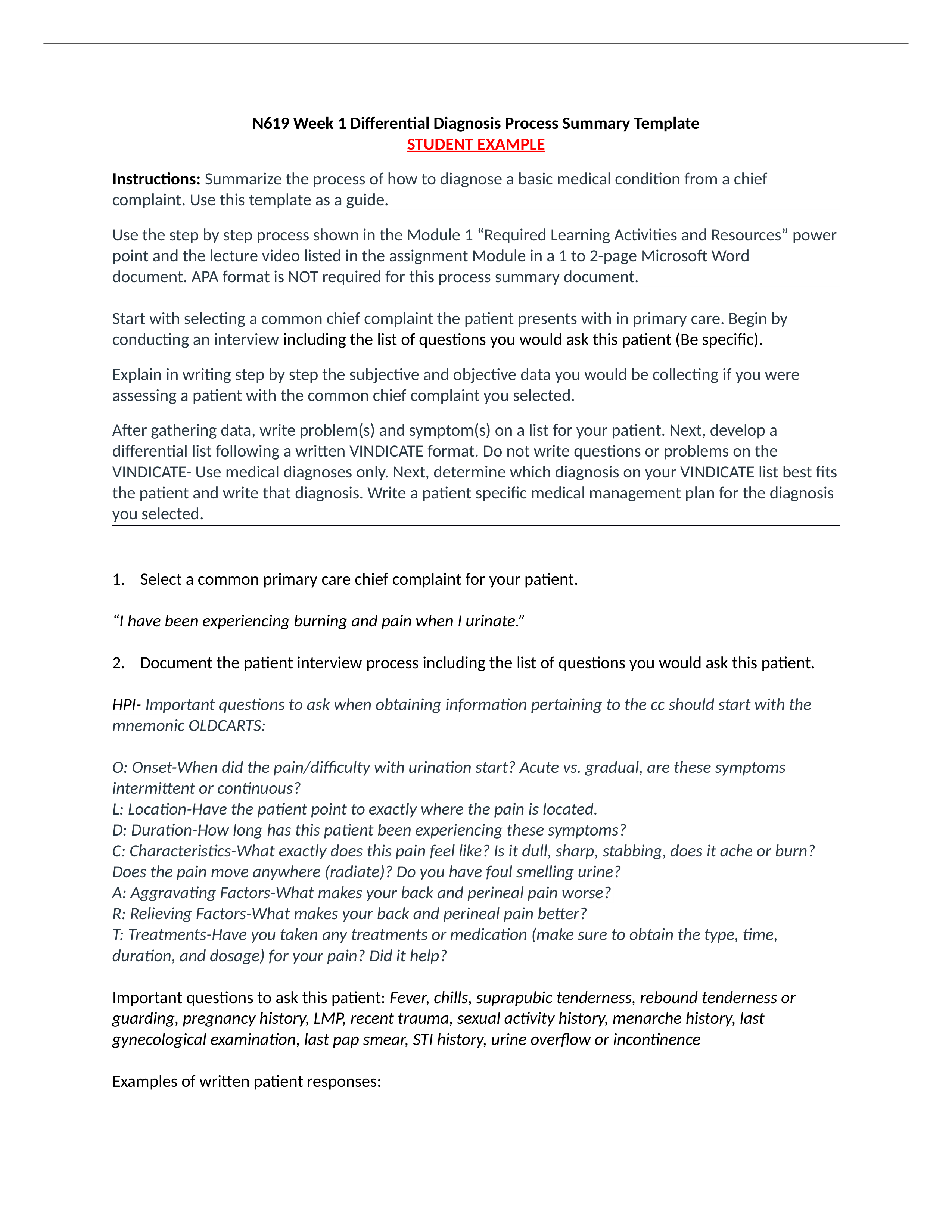 N619 Week 1 Differential Diagnosis Process Summary EXAMPLE FOR STUDENTS V.7 (2).docx_d7enod2ev30_page1