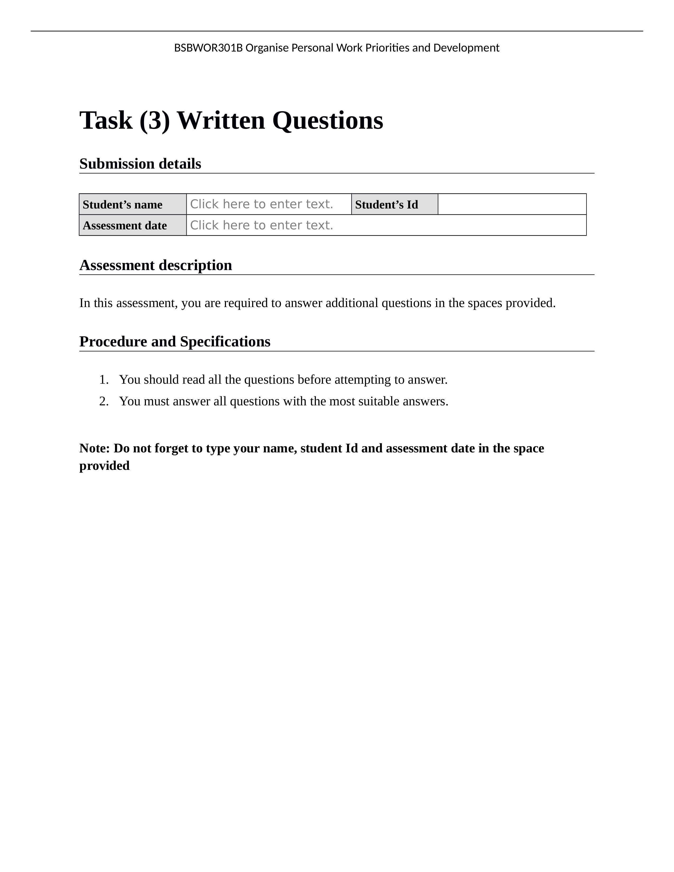 BSBWOR301 - Organise personal work priorities and development Task 3 Written questions.docx_d7zwwfhtubg_page1