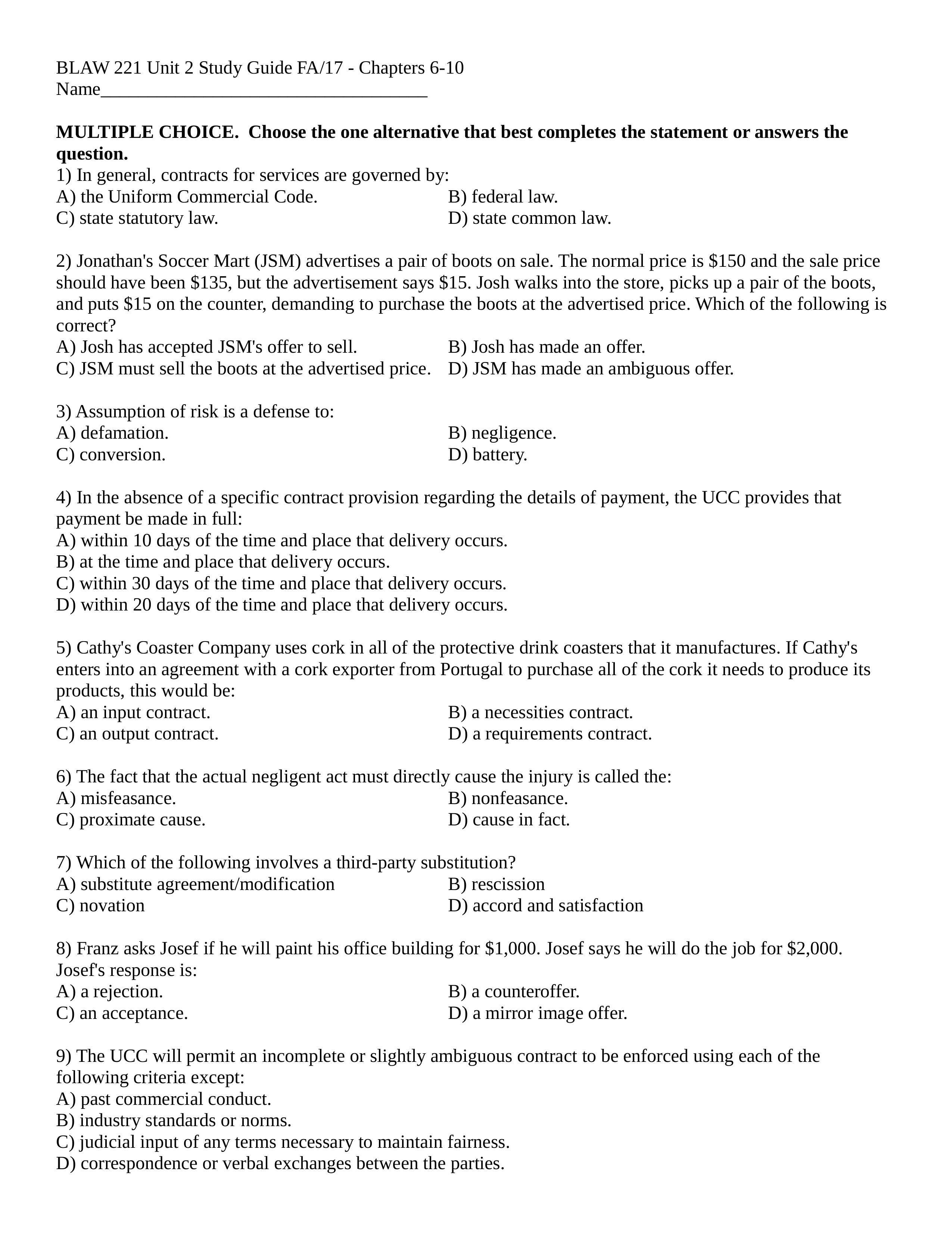 BLAW 221 Unit 2 Study Guide FA17.docx_d80088vn3oz_page1