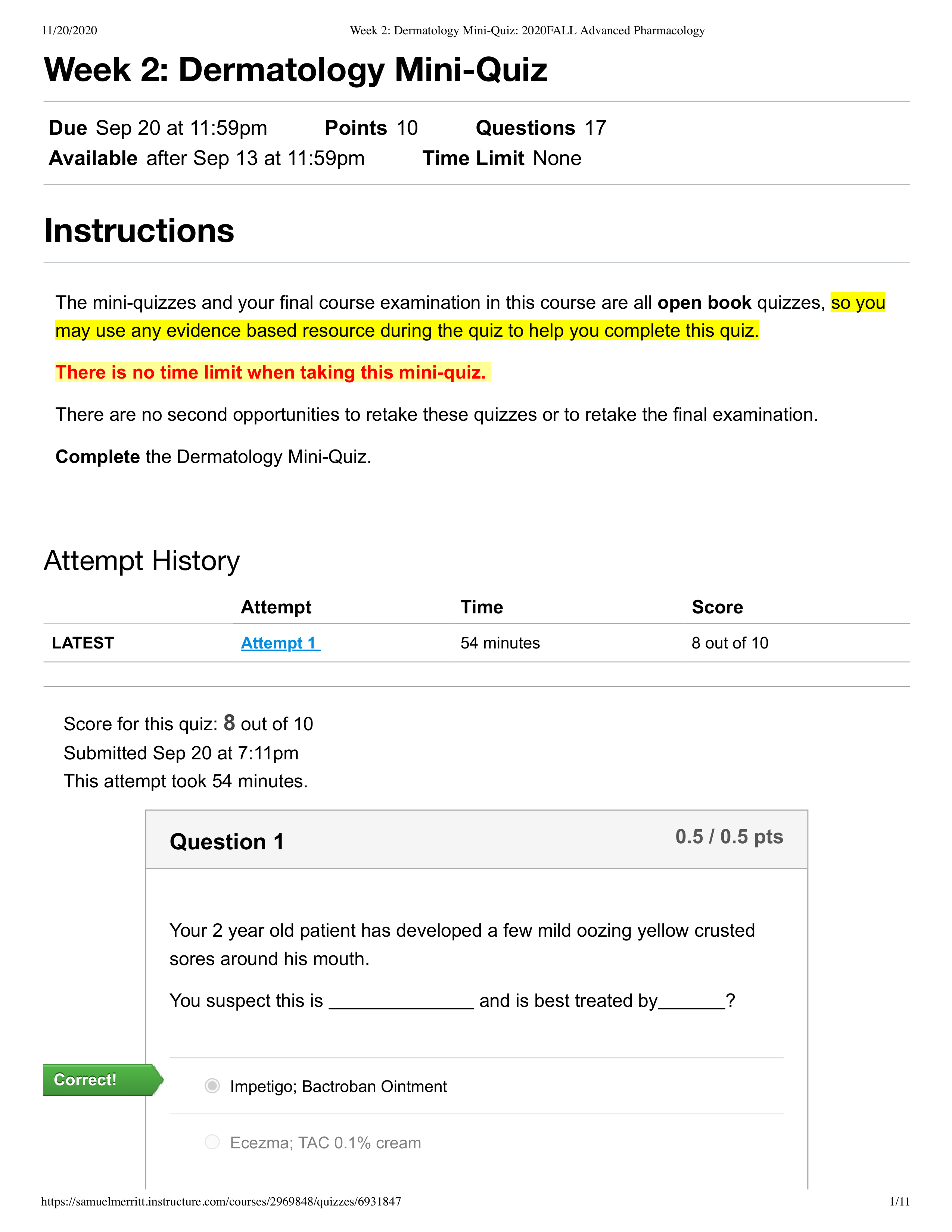 Week 2_ Dermatology Mini-Quiz_ 2020FALL Advanced Pharmacology.pdf_d8eqsz3t6xw_page1