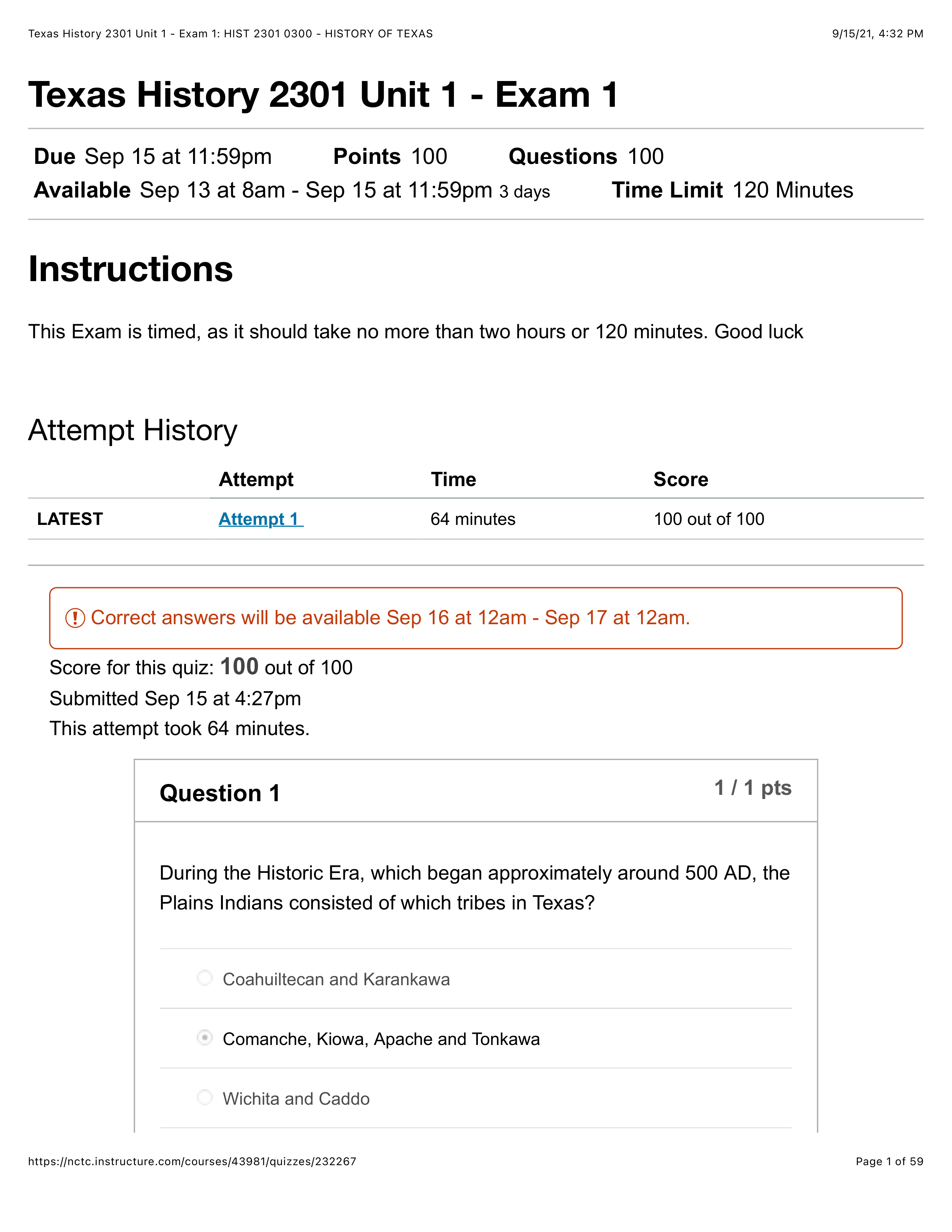 Texas History 2301 Unit 1 - Exam 1.pdf_d8kew6j81ao_page1