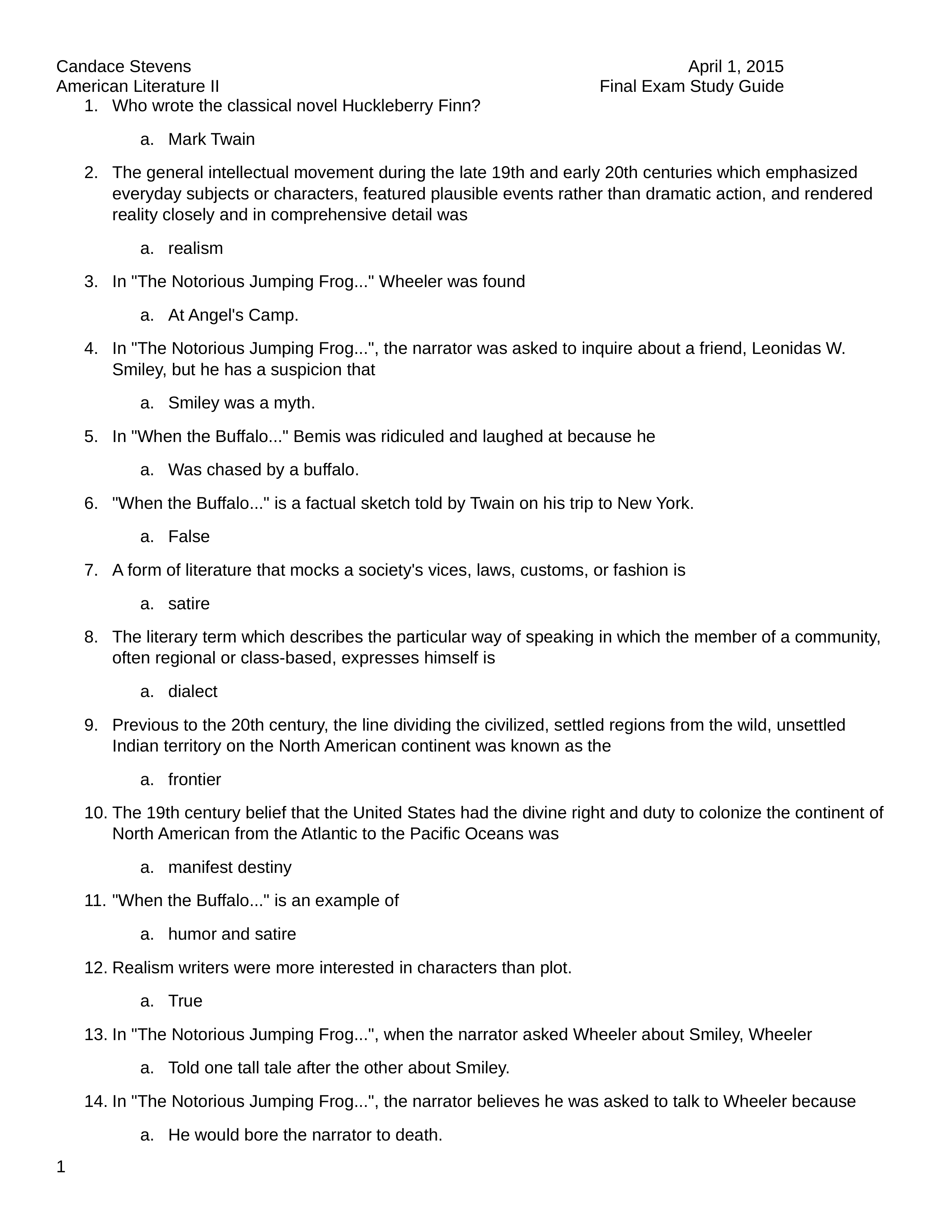 C. Stevens American Literature II Final Exam Study Guide_d91141dpavx_page1