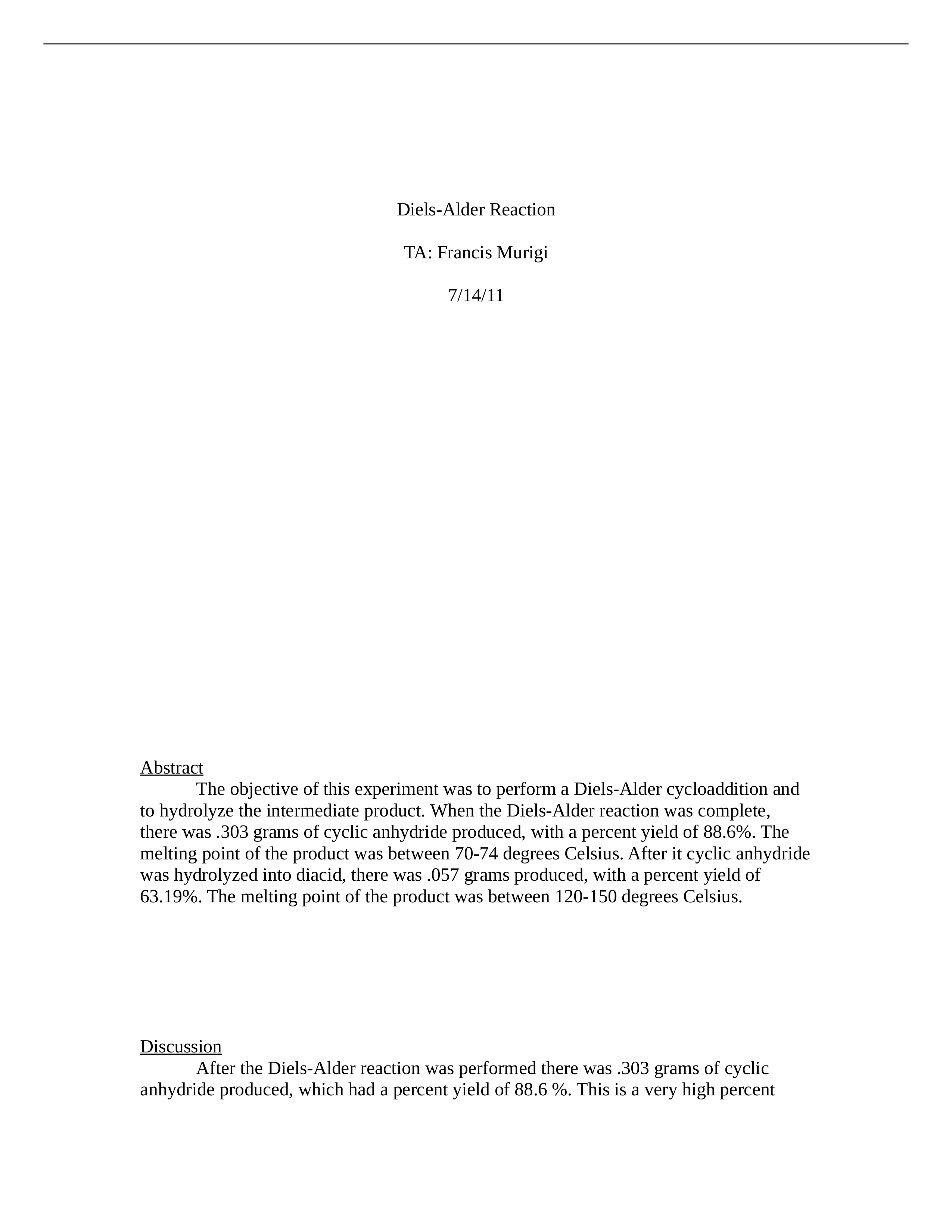 Diels Alder Reaction Lab report OChem_d92e21addbj_page1