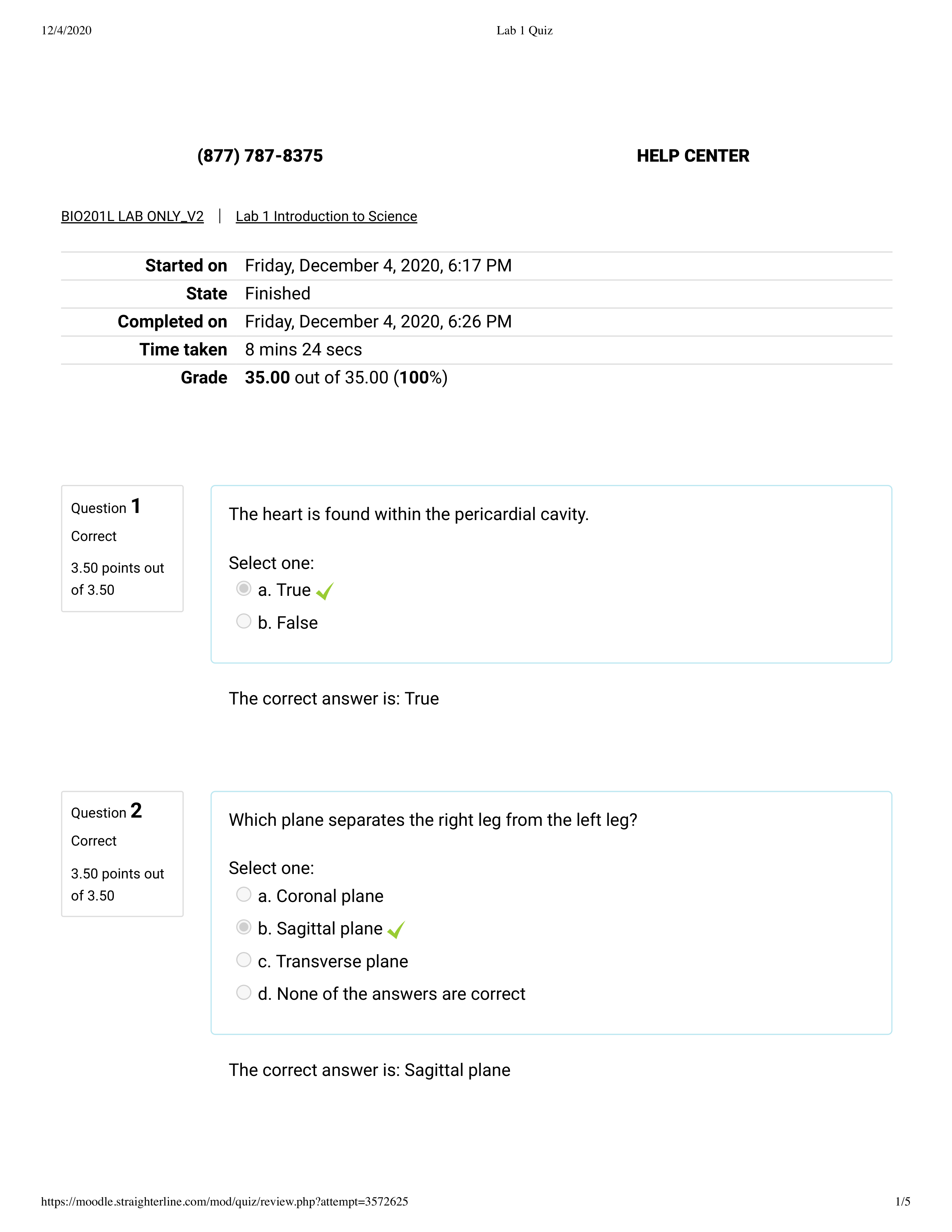 Anatomy and Physiology I - Lab 1 Quiz.pdf_d9wdalcrkcm_page1