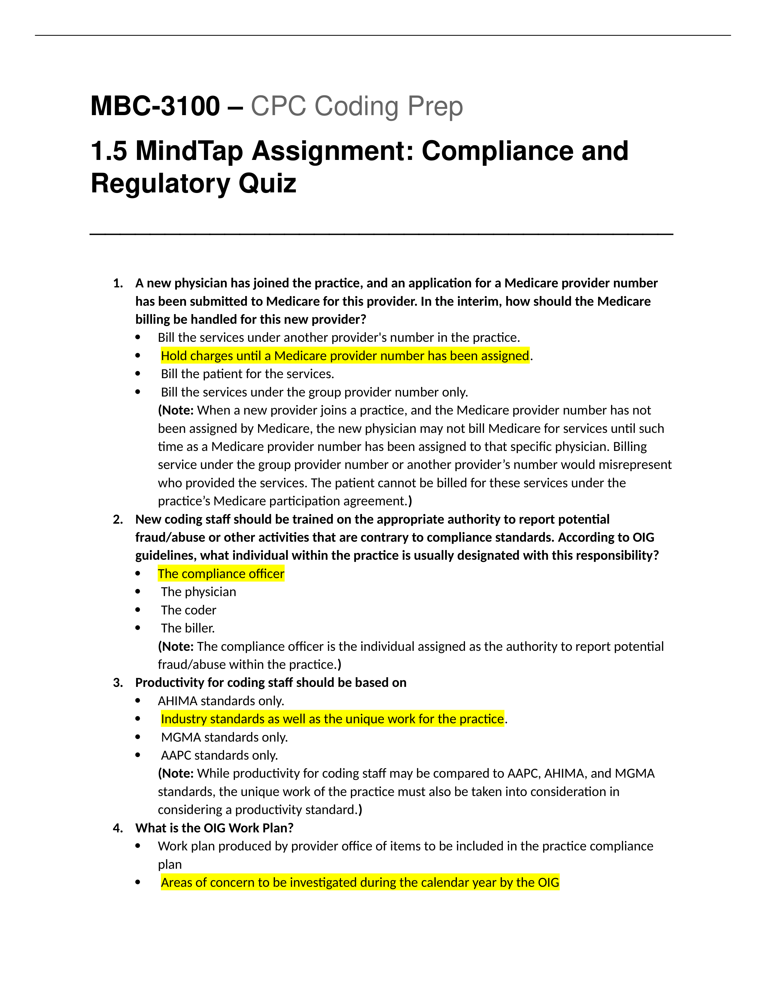 MBC3100 - CPC Coding Prep - 1.5 MindTap Assignment - Compliance and Regulatory Quiz.docx_darw6dysqe9_page1