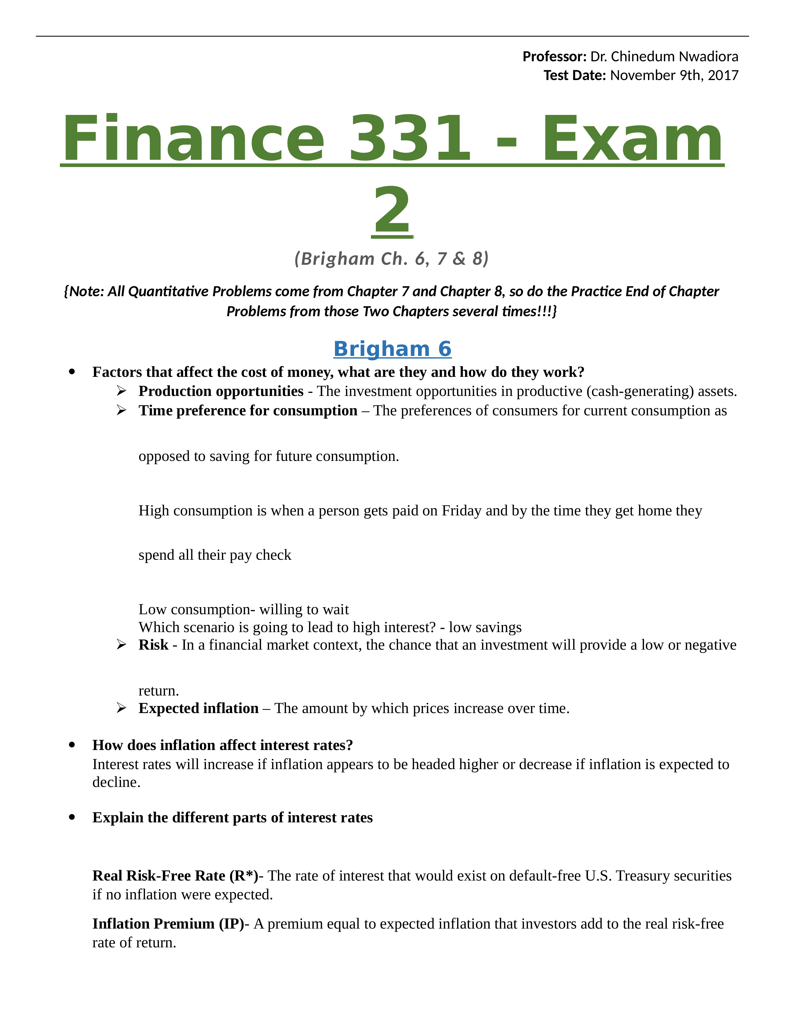 18.07.18 Finance 331 - Exam 2 - Study Guide.docx_db5m012o51q_page1