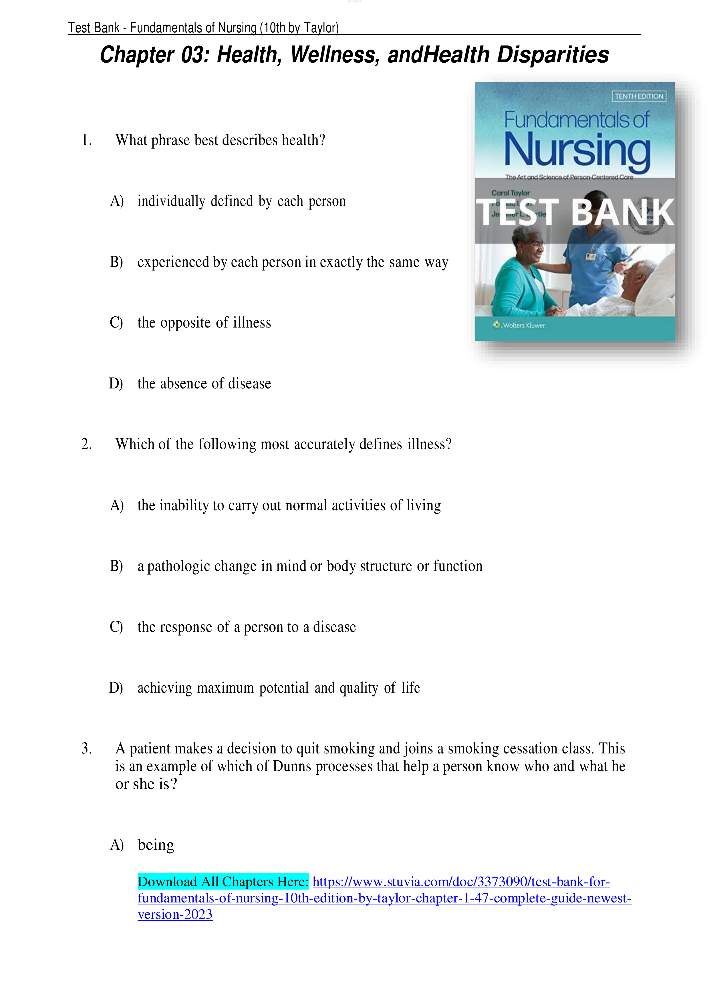 Test Bank for Fundamentals of Nursing 10th Edition by Taylor.pdf_dbnuatw5op8_page1