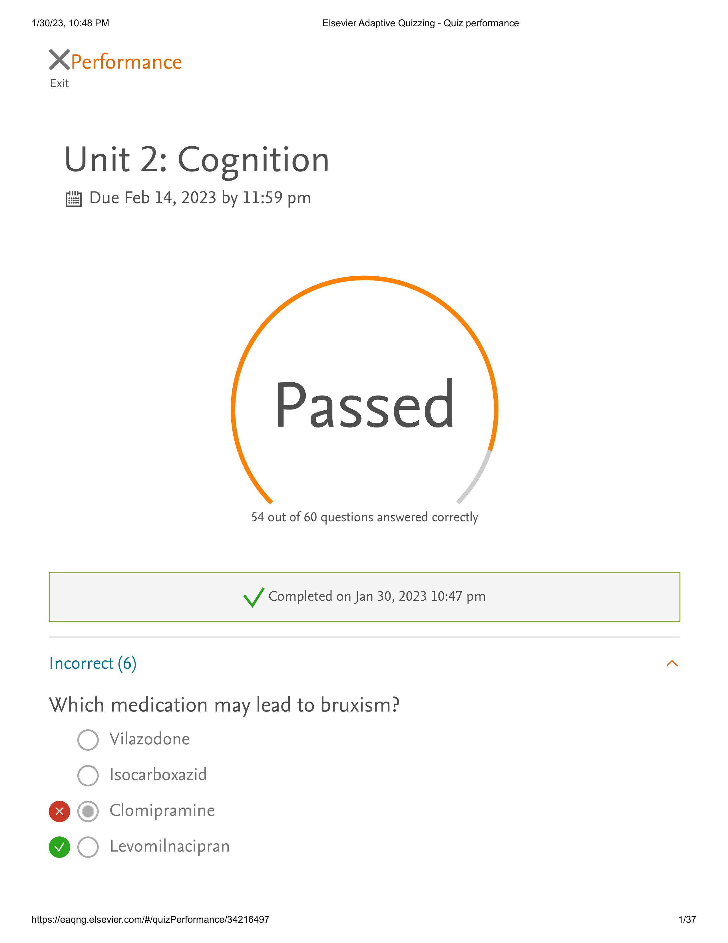 Elsevier Adaptive Quizzing - Quiz performance Cognition.pdf_dc02mylrgpj_page1