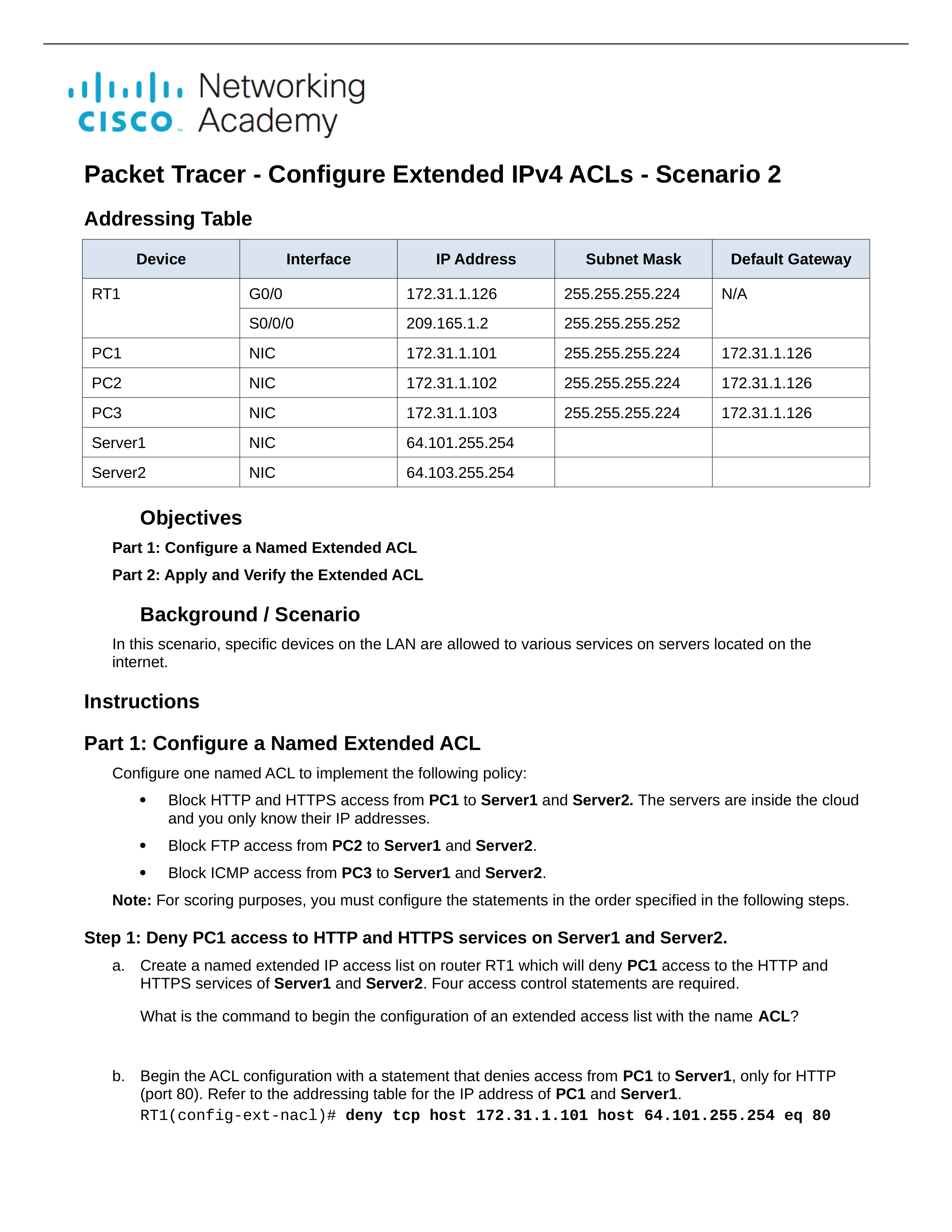 5.4.13 Packet Tracer - Configure Extended IPv4 ACLs - Scenario 2 (1).docx_dc9ftel7wou_page1