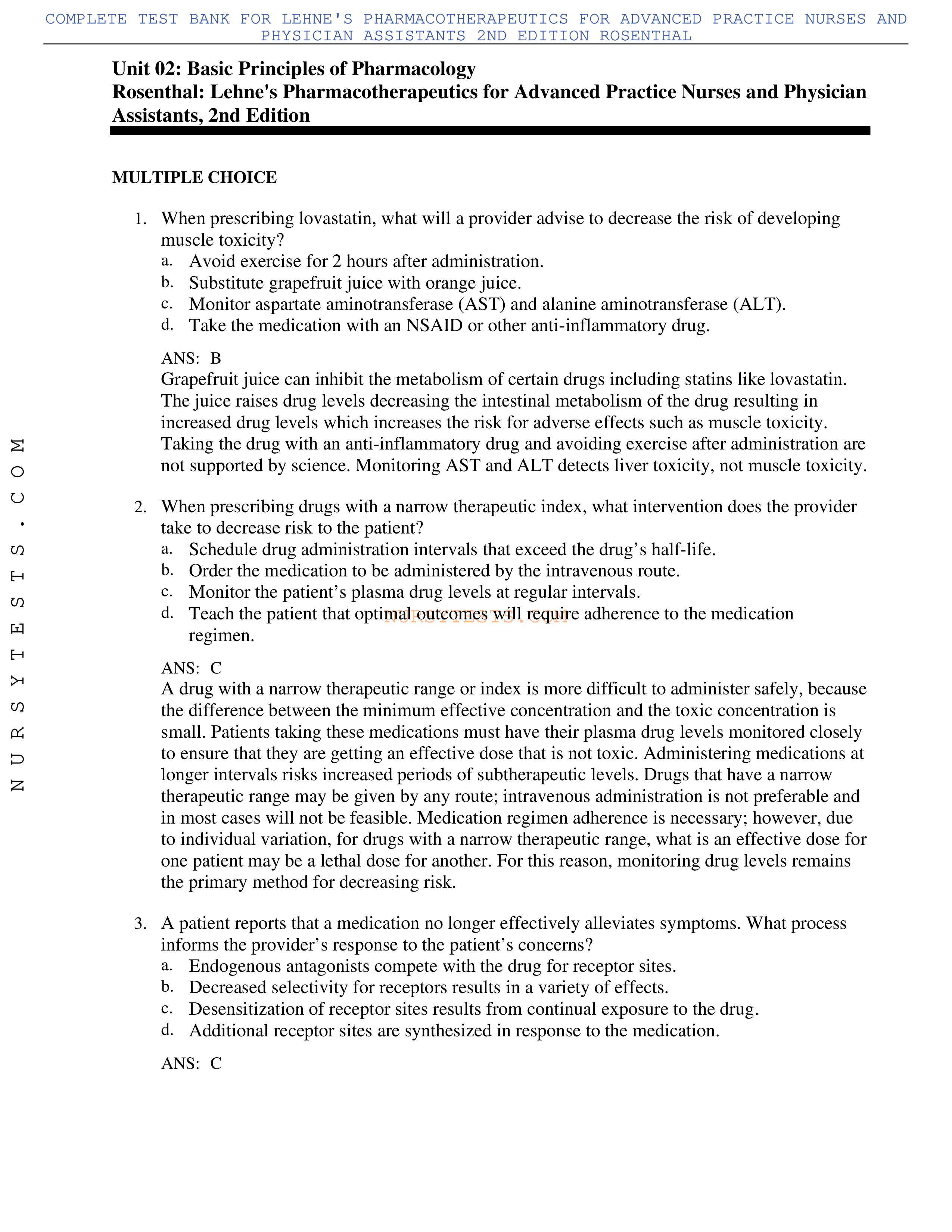 Test Bank Lehne's Pharmacotherapeutics for Advanced Practice Nurses and Physician Assistants 2nd Edi_dchj6w7t9rh_page1