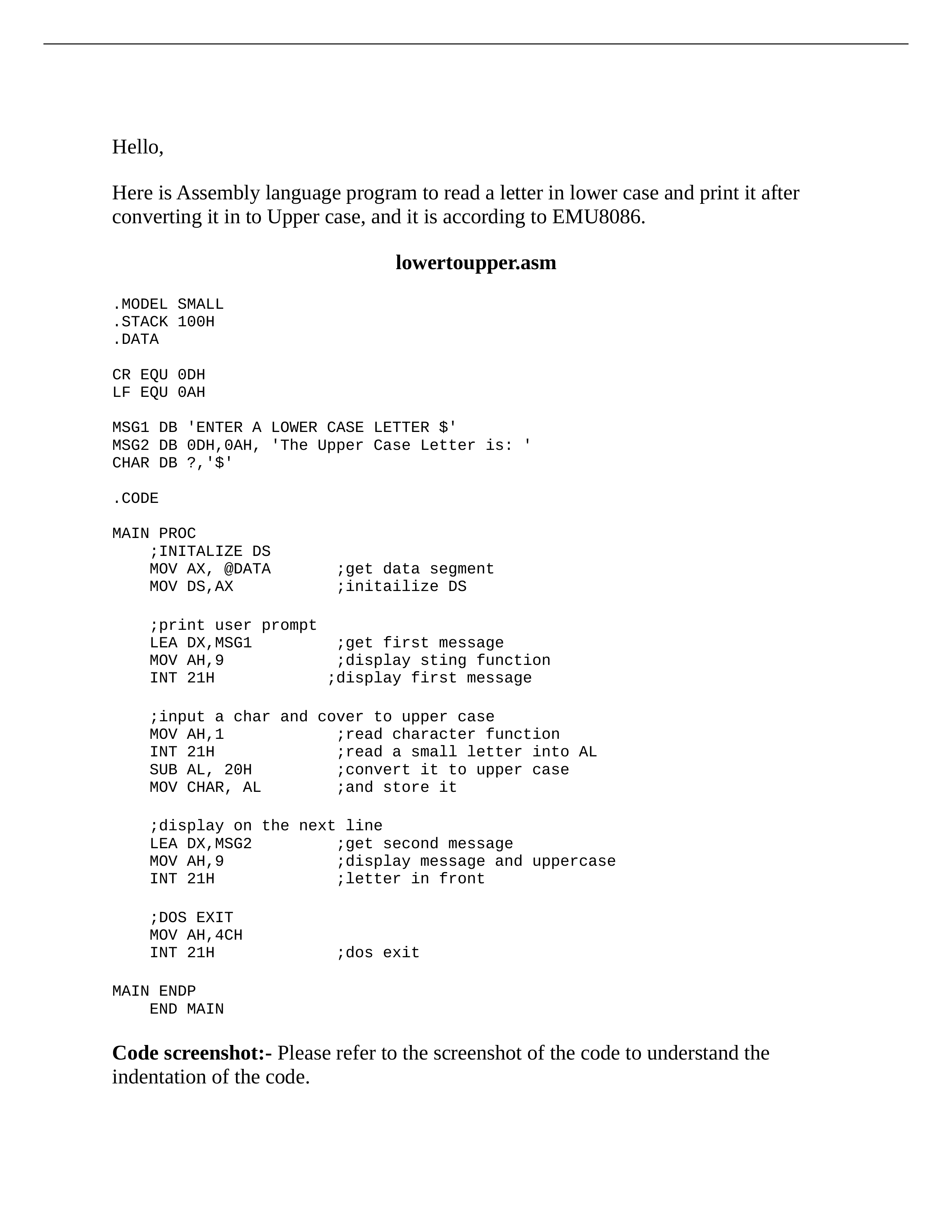 Assembly language program to read a letter in lower case and print it after converting it in to Uppe_dd73ij42kyy_page1