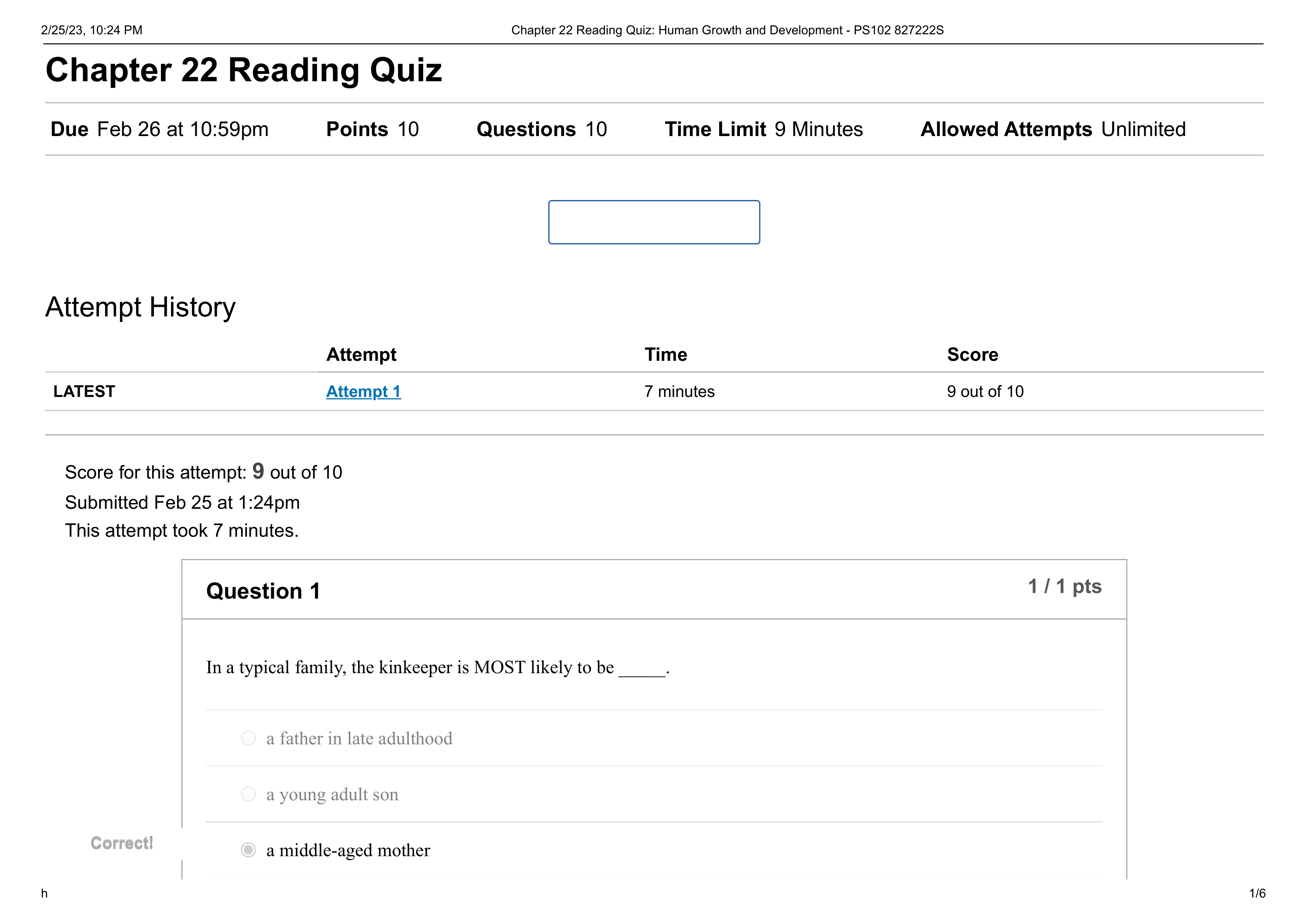 Chapter 22 Reading Quiz_ Human Growth and Development - PS102 827222S.pdf_ddprph958lp_page1